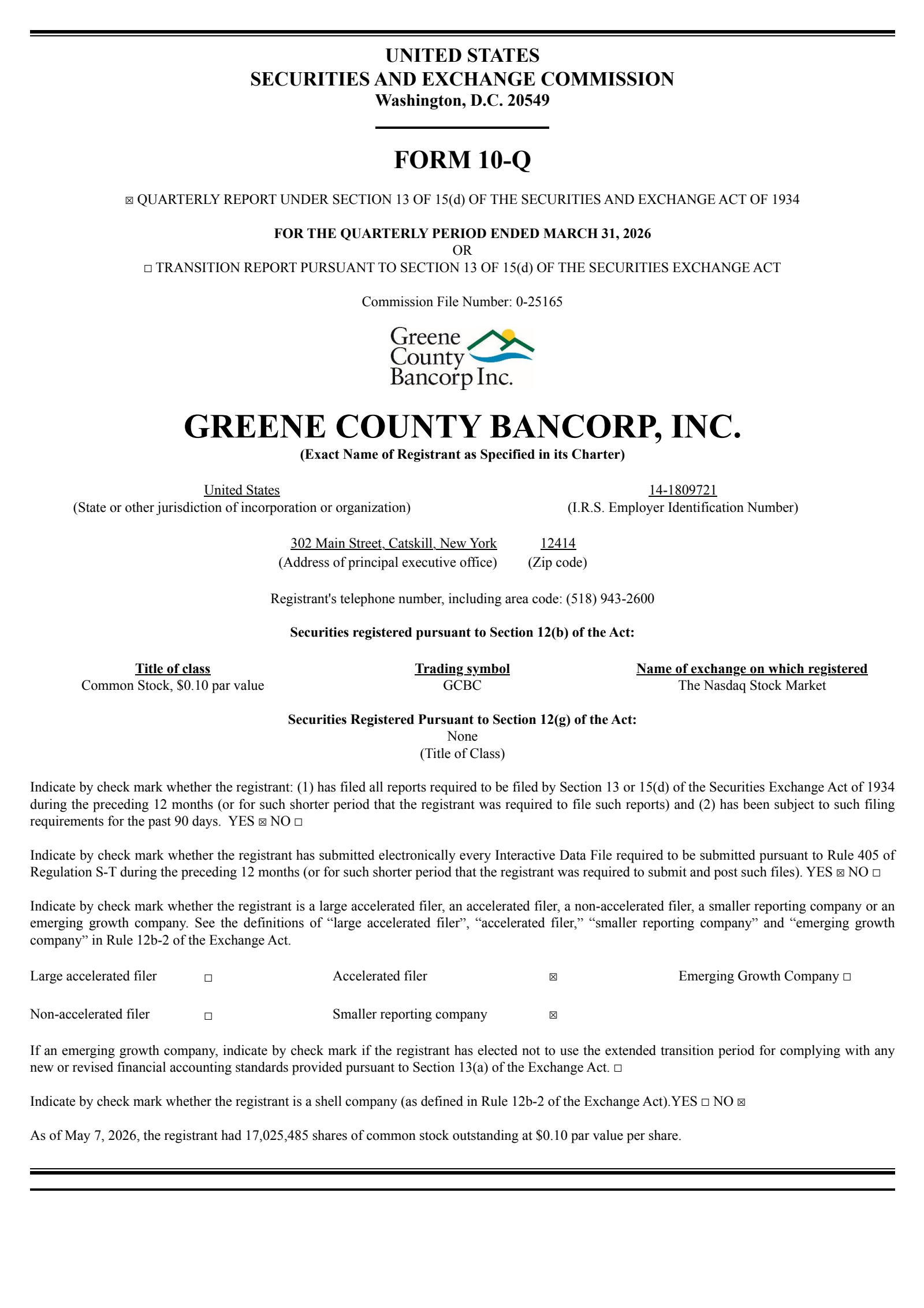 Greene County Bancorp's Q3 2026 Quarterly report