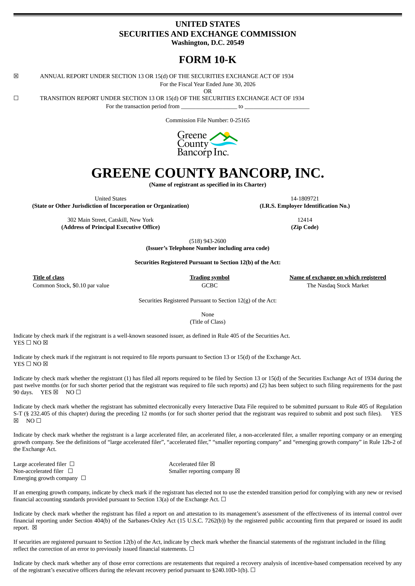 Greene County Bancorp's Q4 2026 Annual report