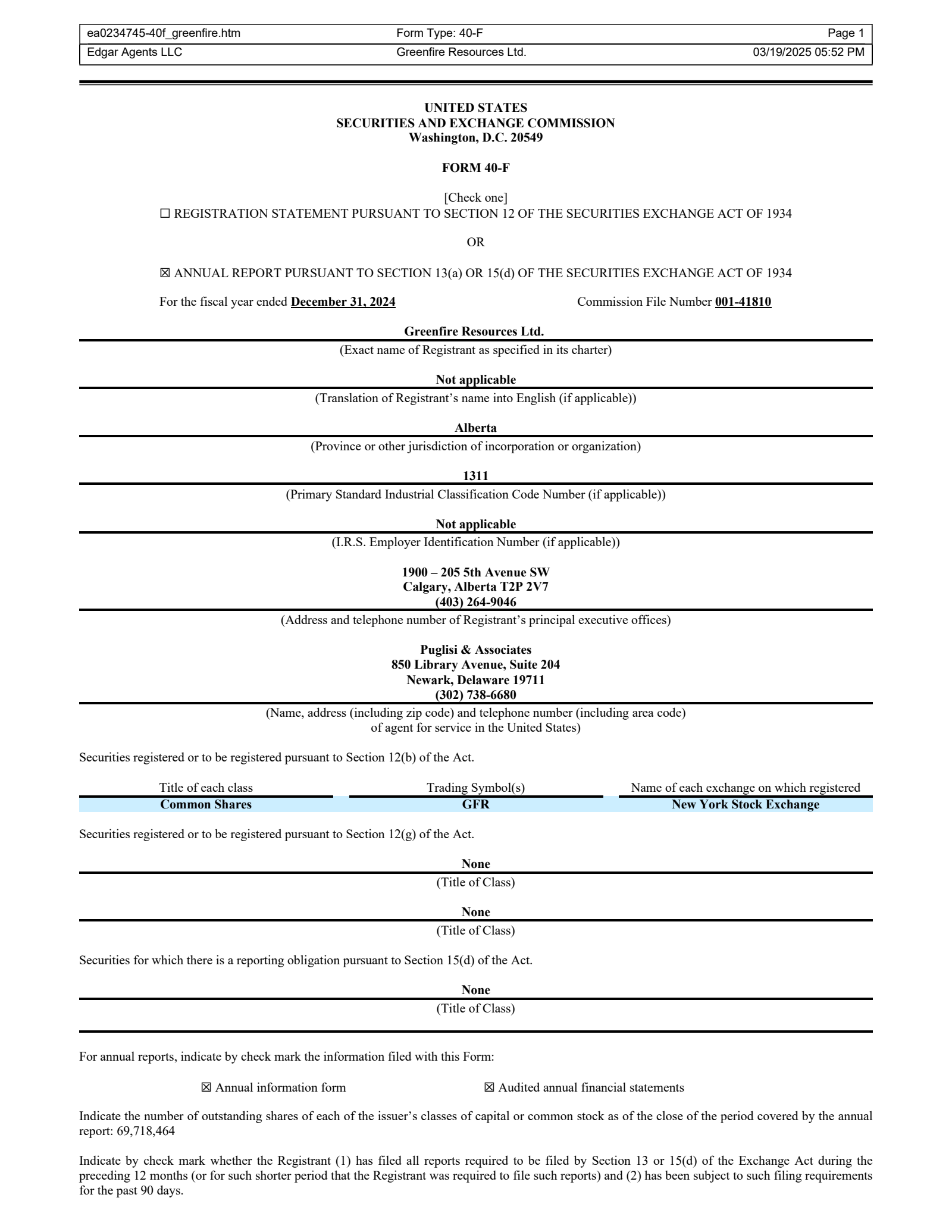 Greenfire Resources' Q4 2024 Annual report