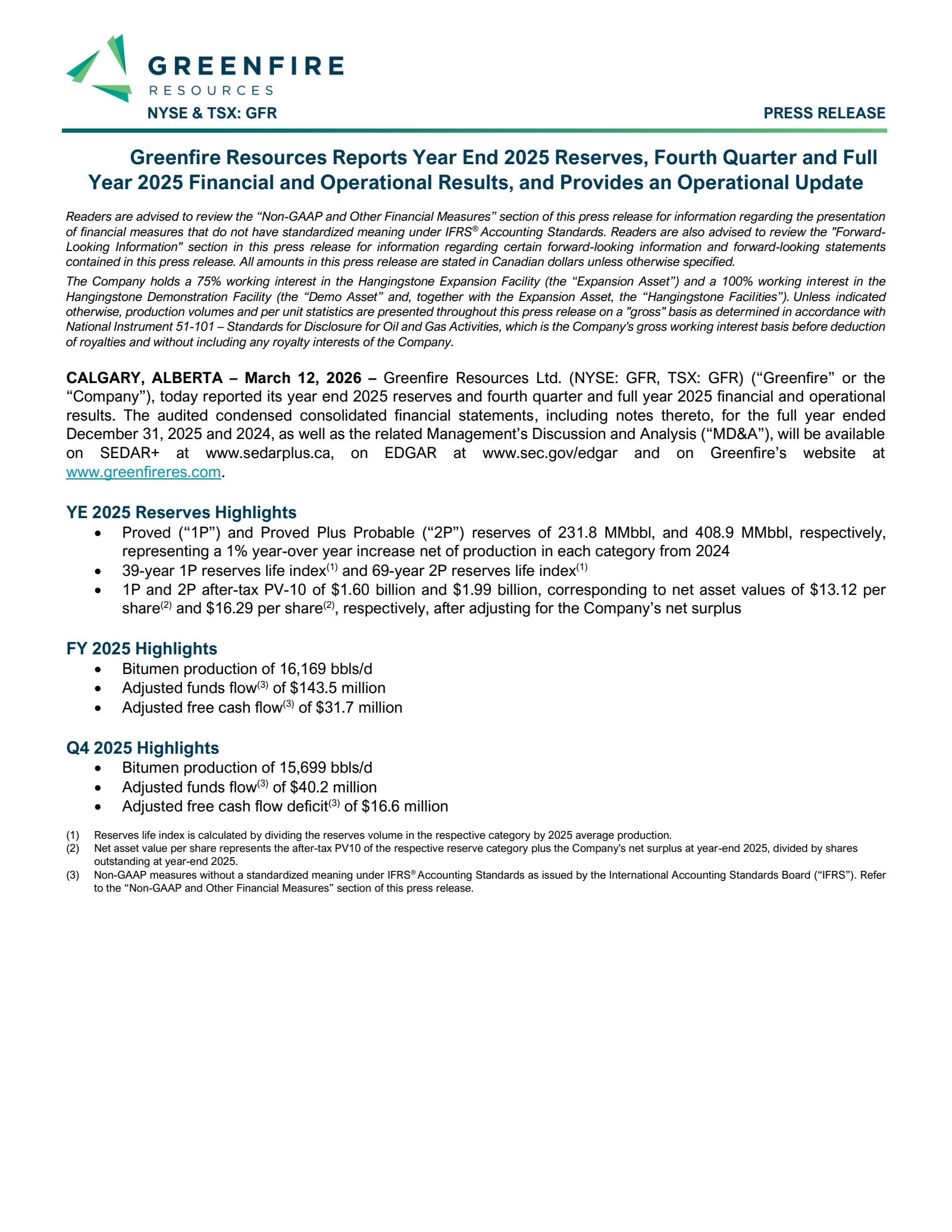 Greenfire Resources' Q4 2025 Press Release
