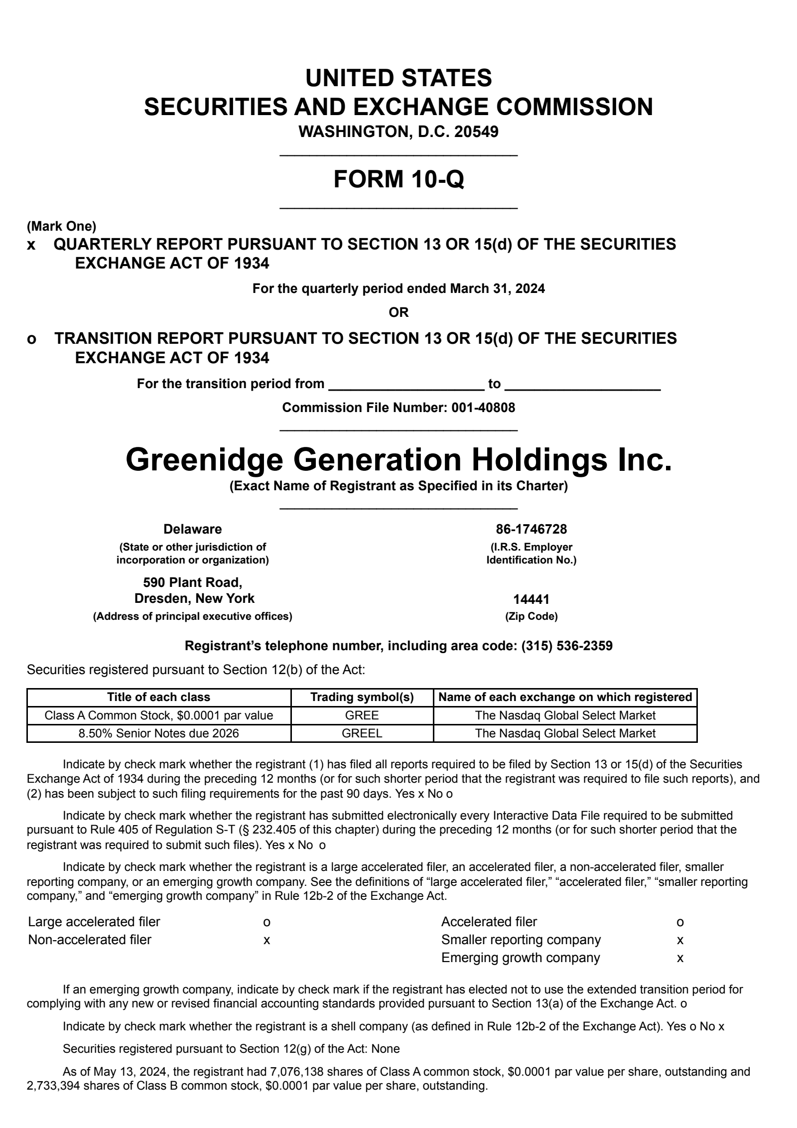 Greenidge Generation's Q1 2024 Quarterly report