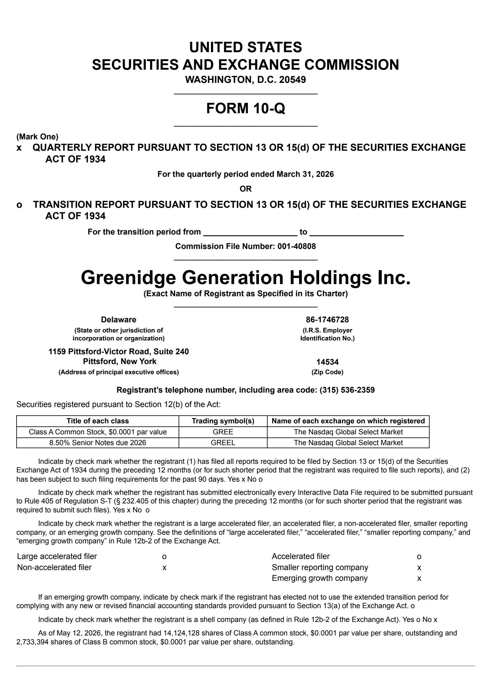 Greenidge Generation's Q1 2026 Quarterly report