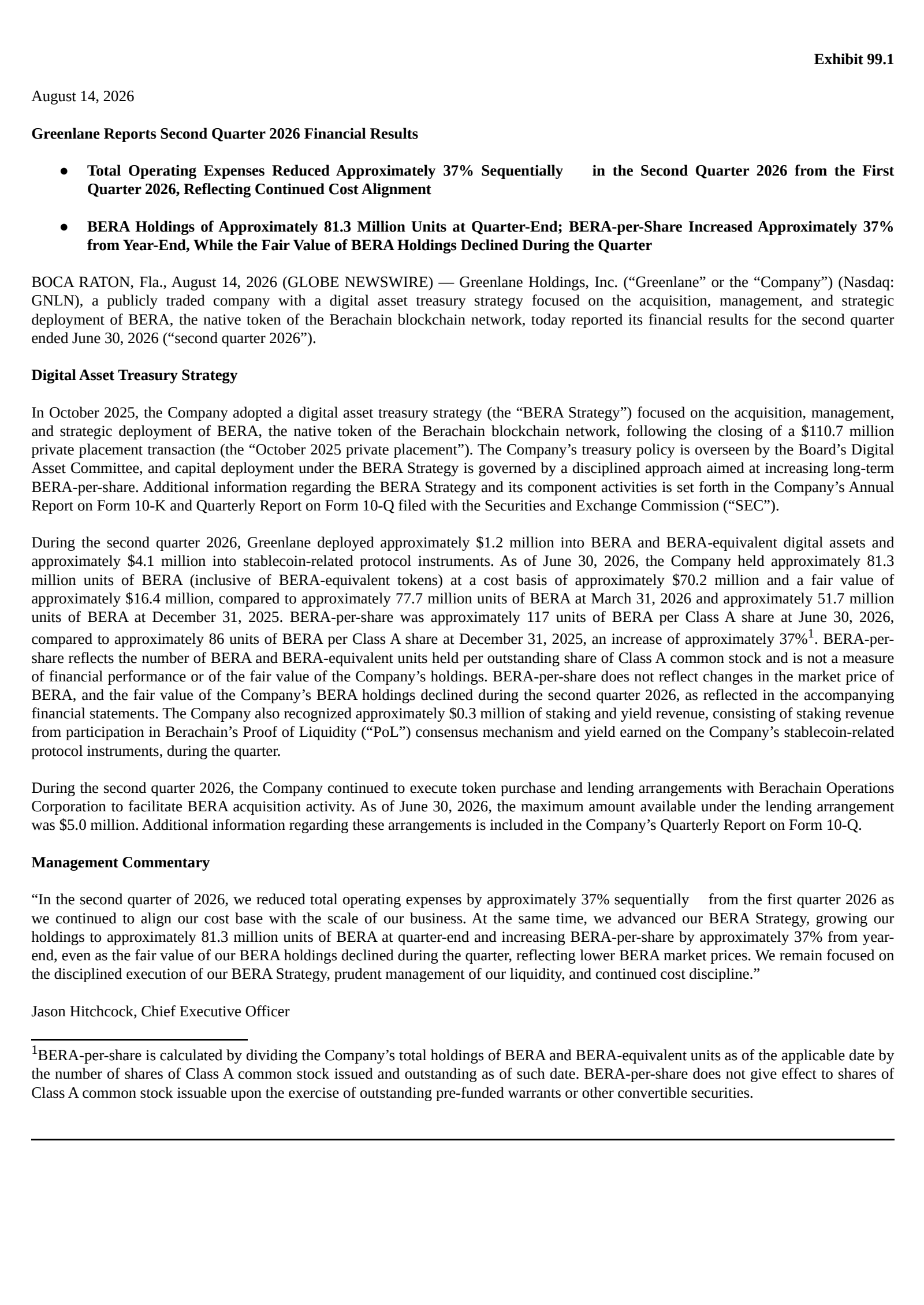 Greenlane's Q2 2026 Press Release
