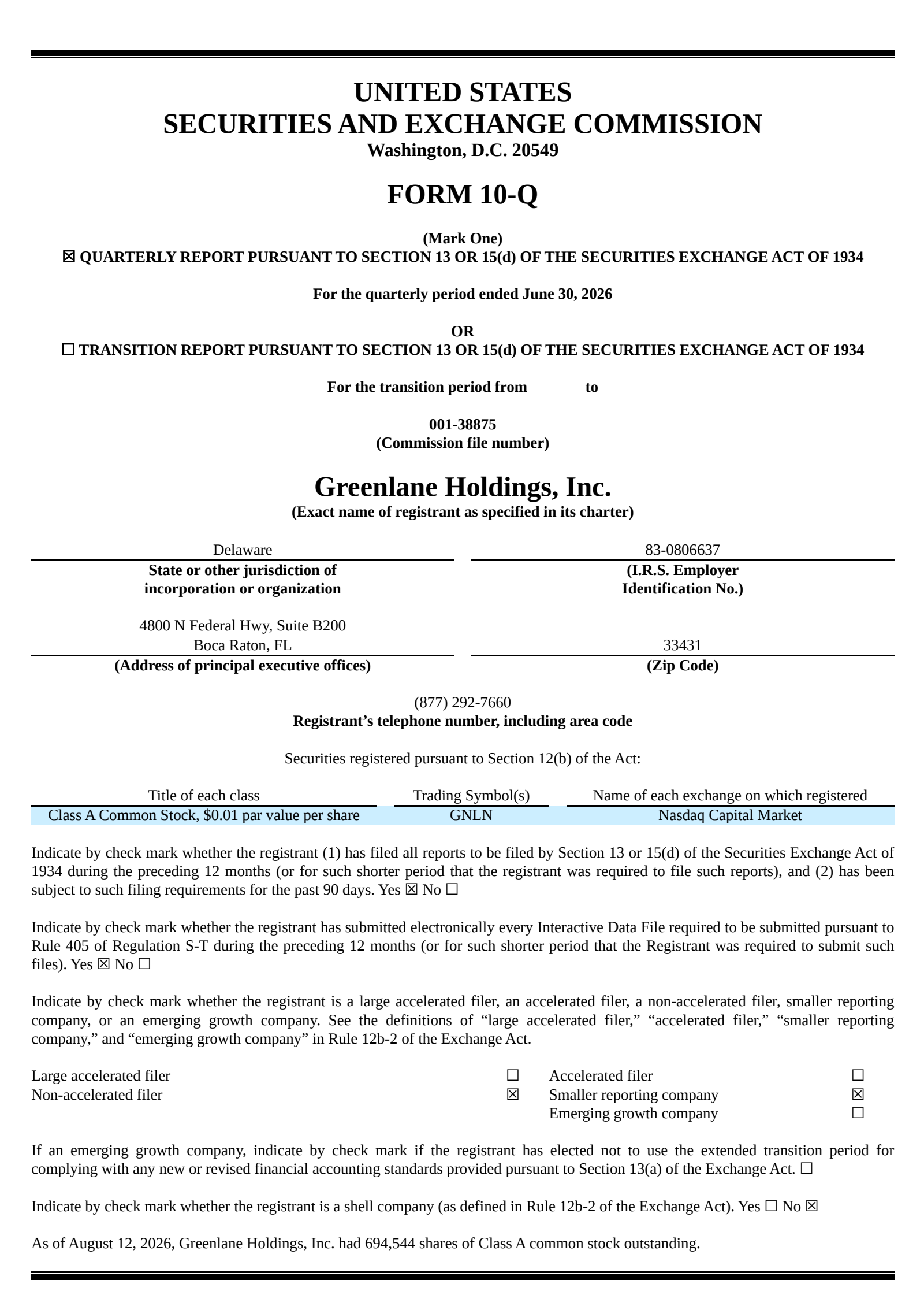 Greenlane's Q2 2026 Quarterly report