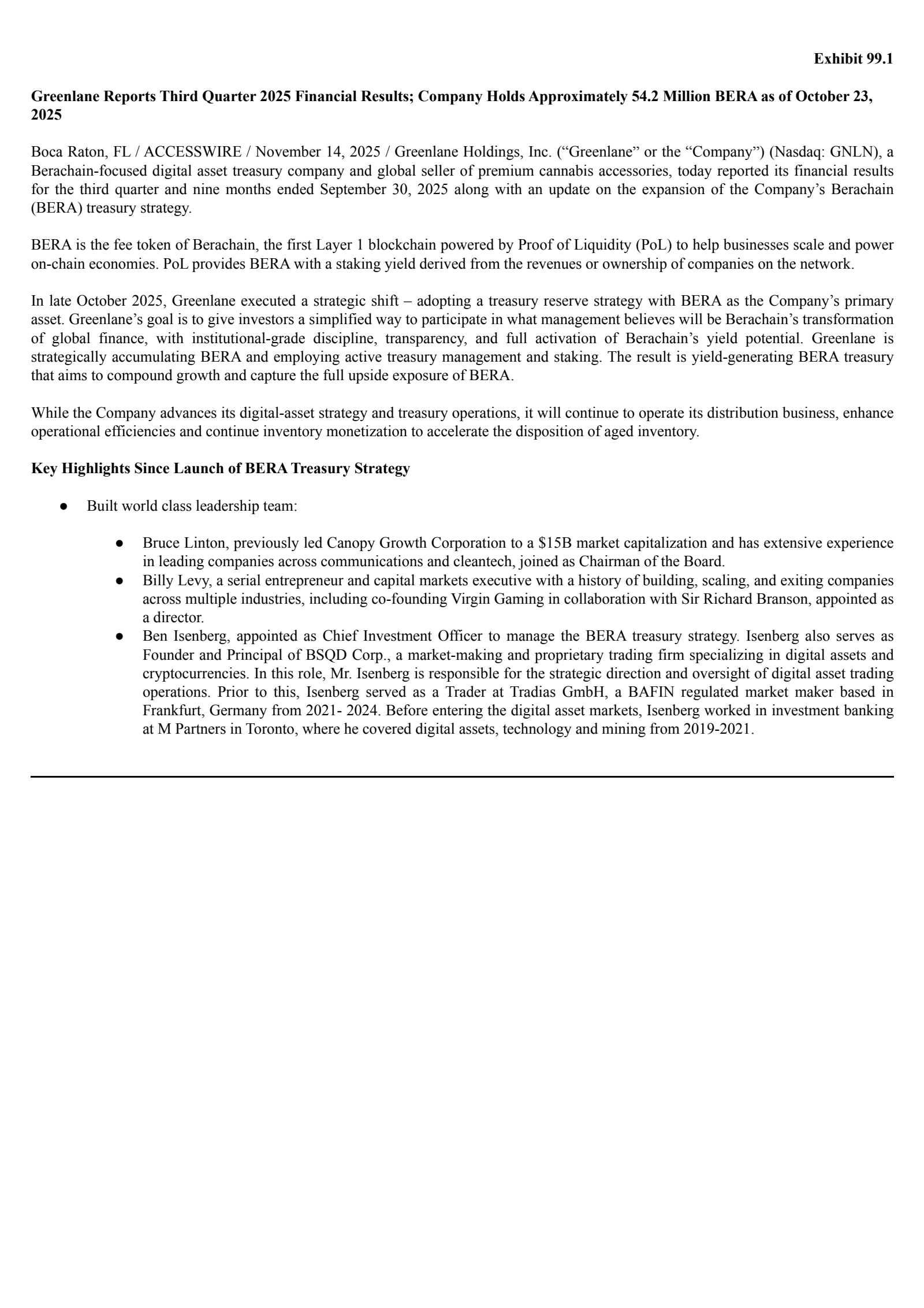 Greenlane's Q3 2025 Earnings Release