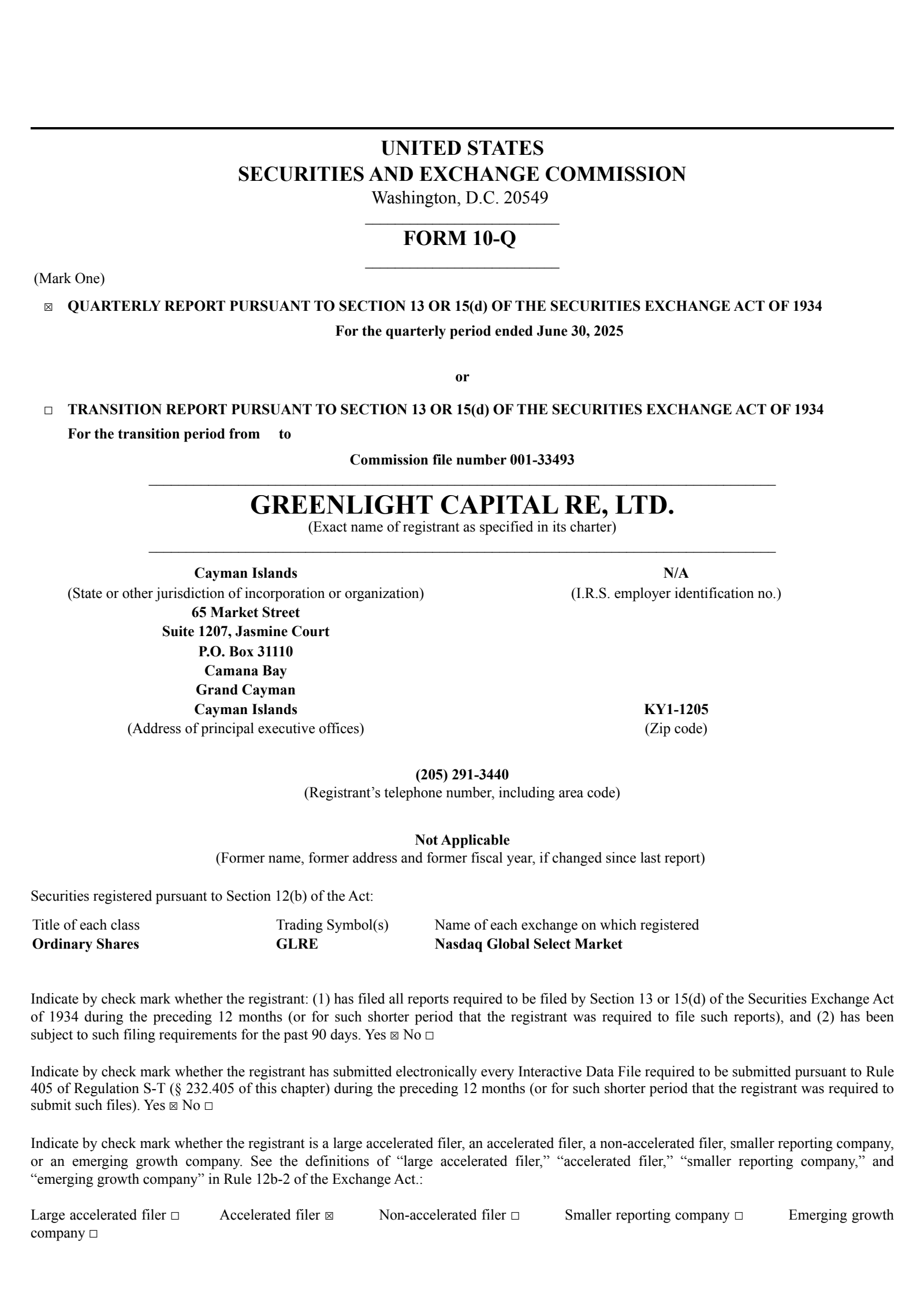 Greenlight Capital Re's Q2 2025 Quarterly report