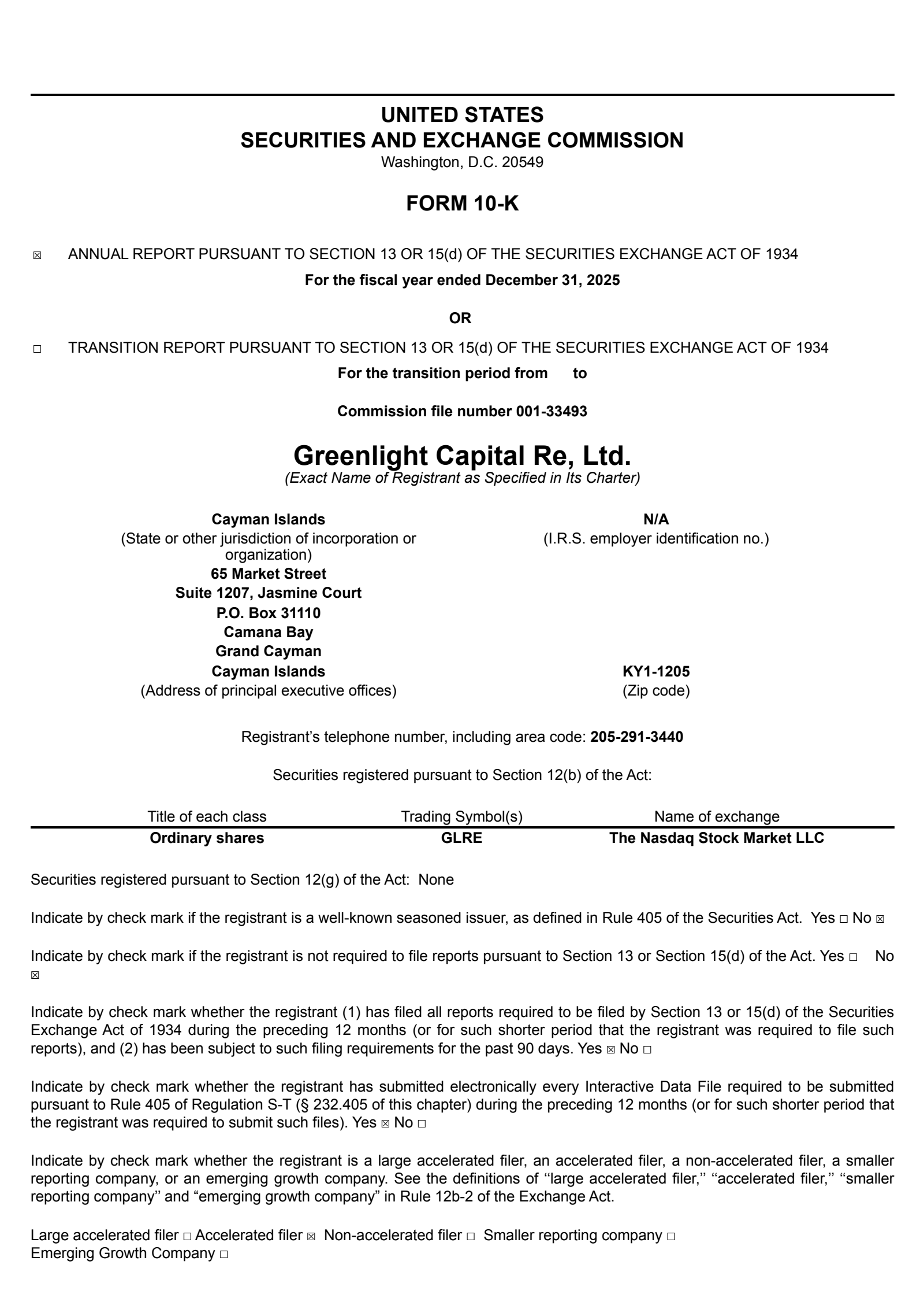 Greenlight Capital Re's Q4 2025 Annual report
