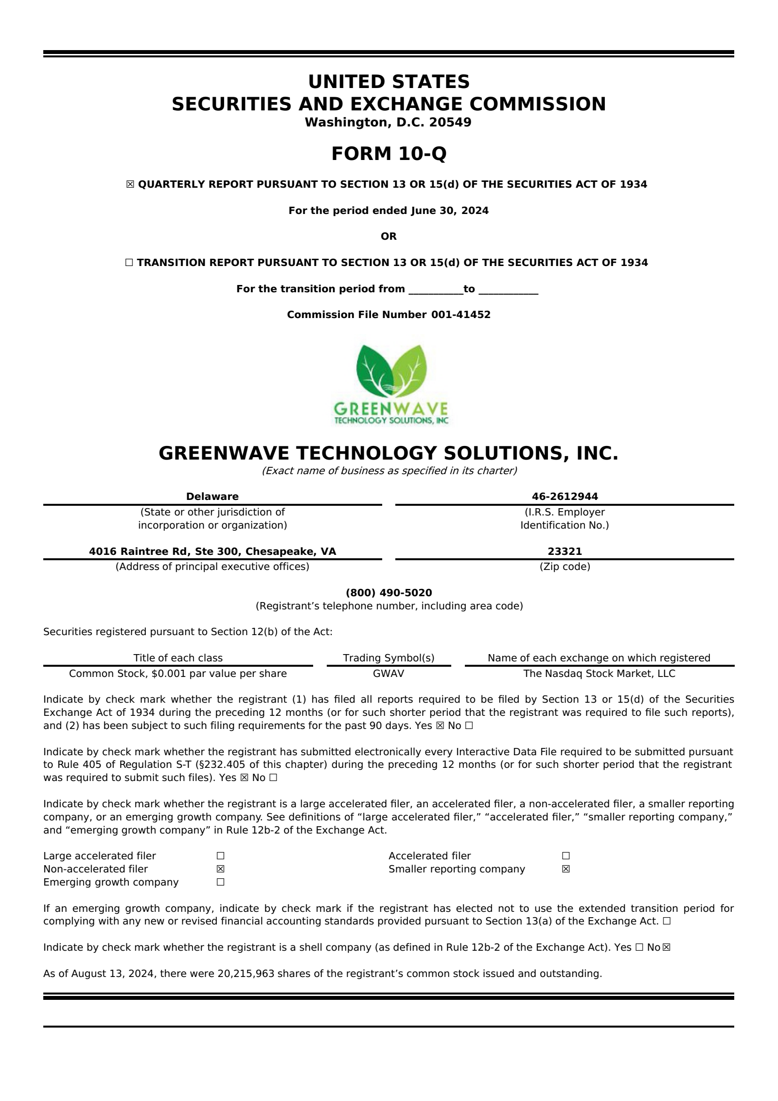Greenwave Technology Solutions' Q2 2024 Quarterly Report