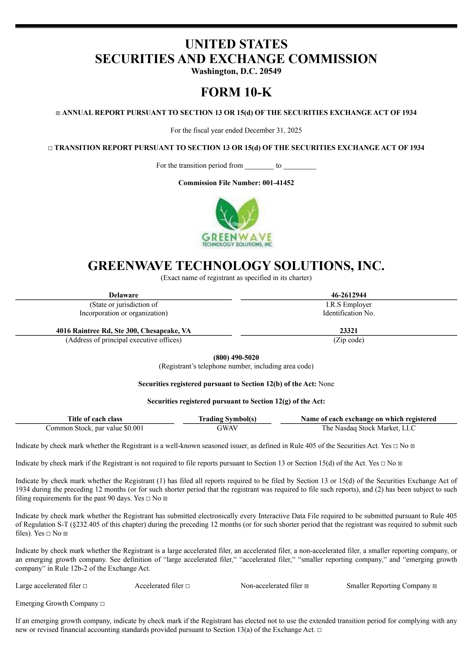 Greenwave Technology Solutions' Q4 2025 Annual report