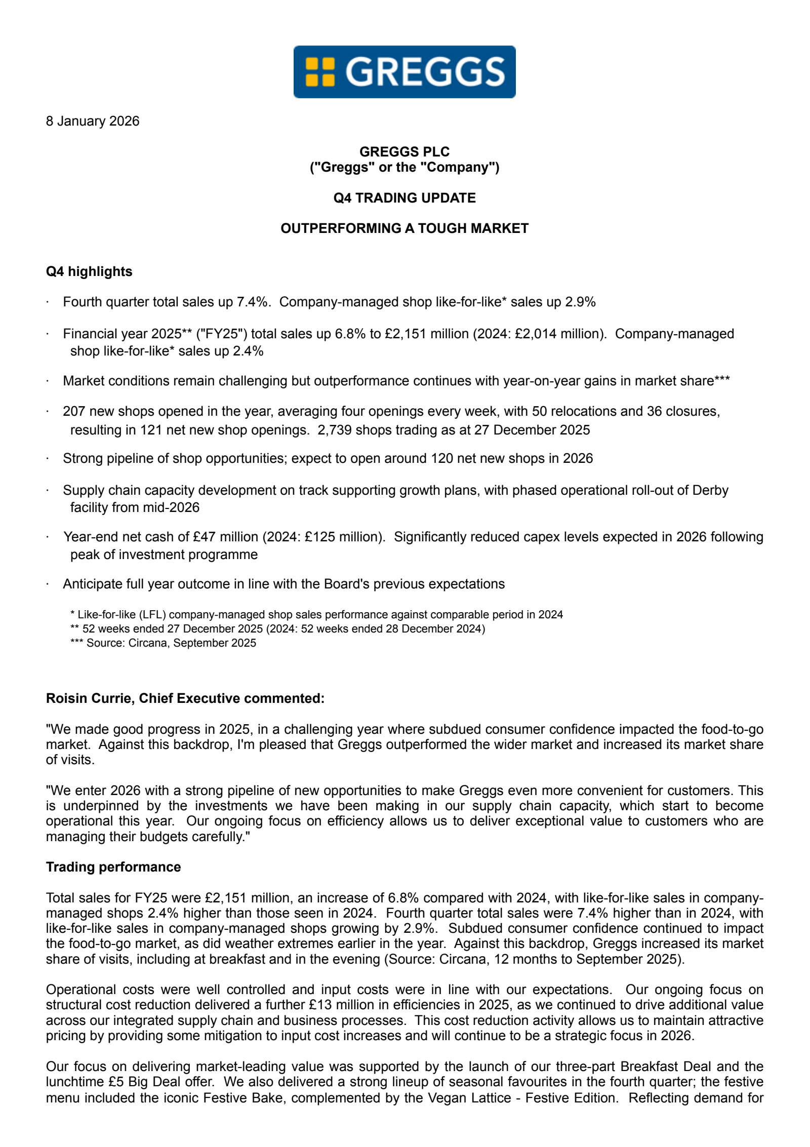 Greggs' Q4 2025 TU Earnings Release