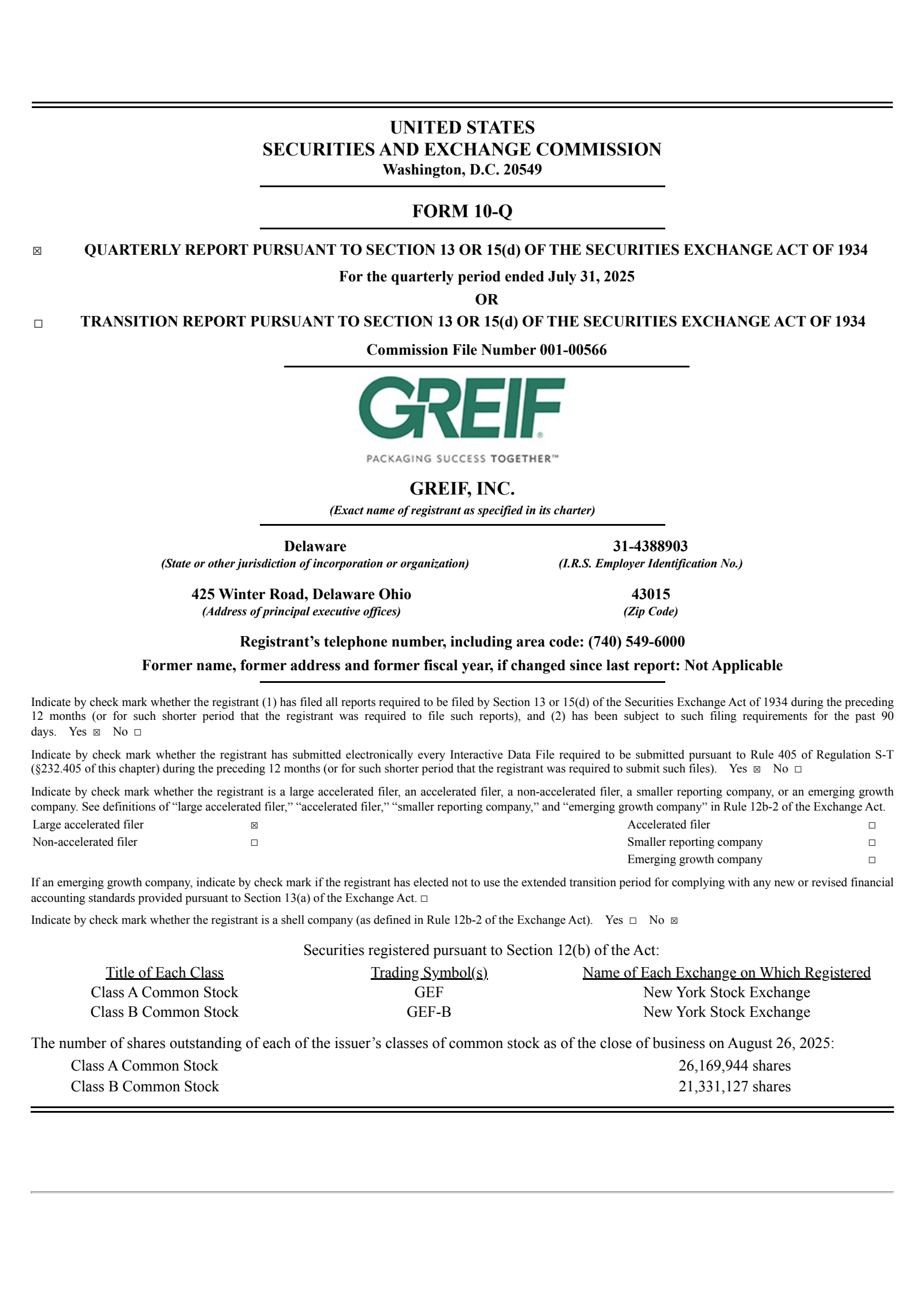 Greif's Q3 2025 Quarterly report