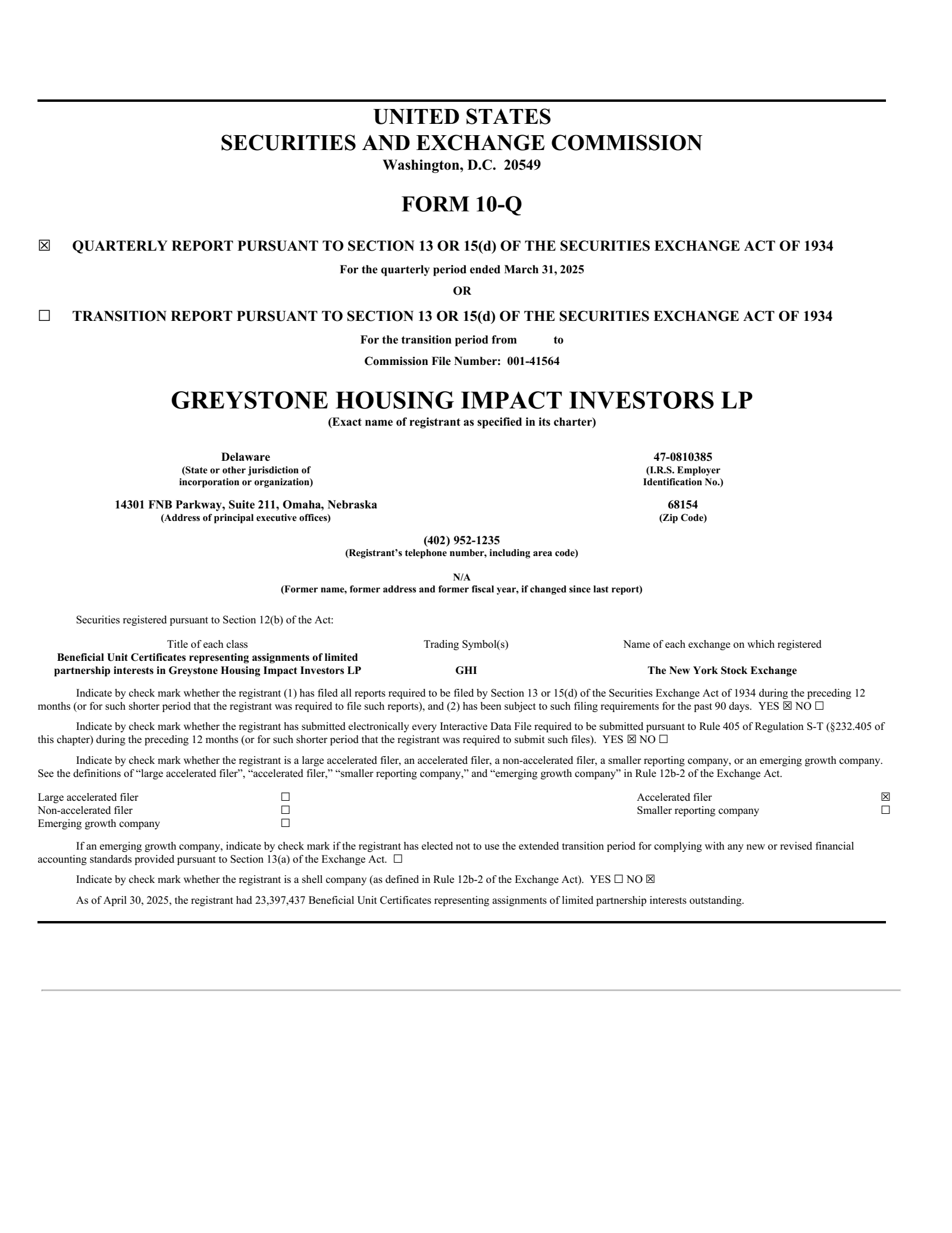 Greystone Housing Impact Investors' Q1 2025 Quarterly Report