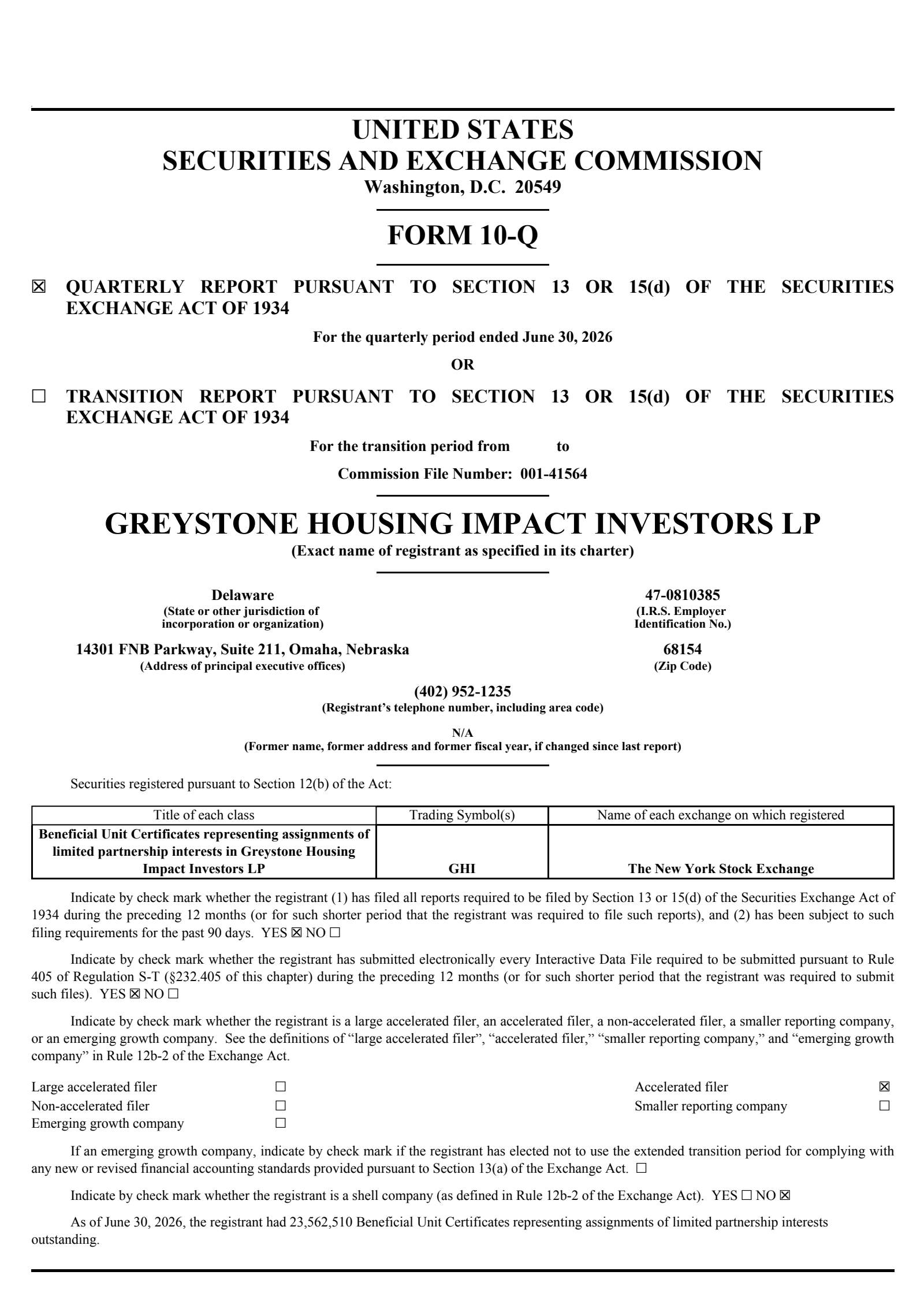 Greystone Housing Impact Investors' Q2 2026 Quarterly report