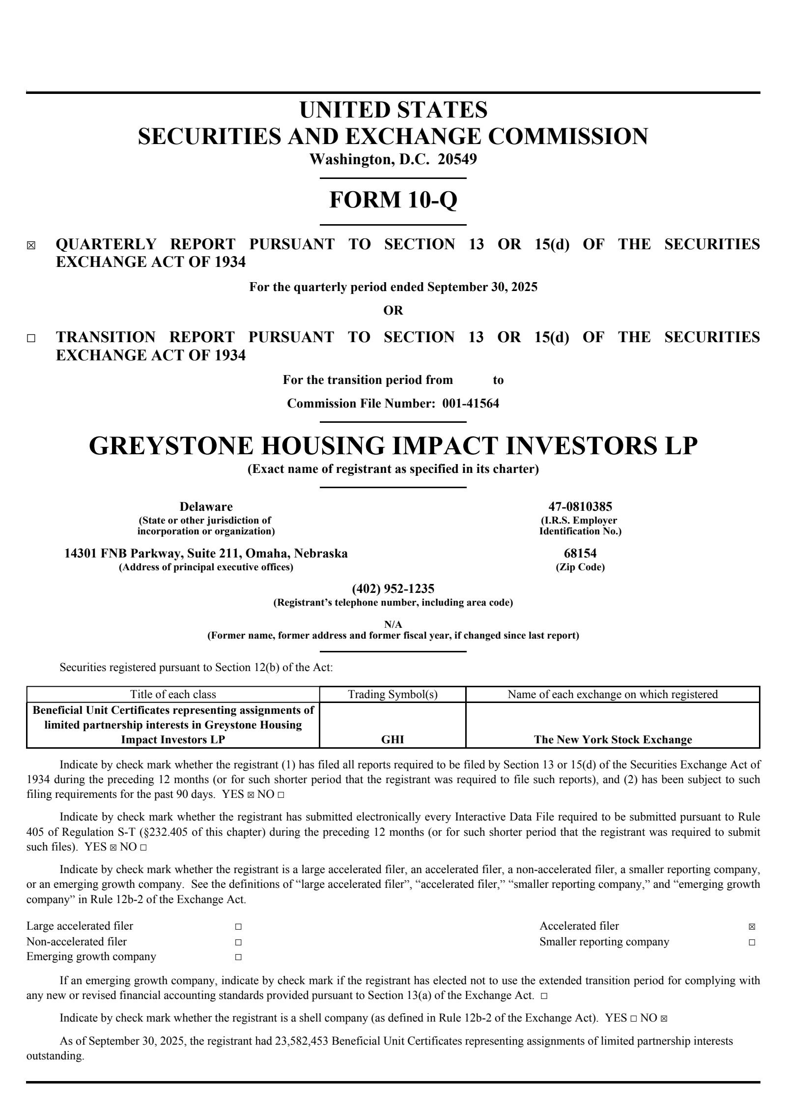 Greystone Housing Impact Investors' Q3 2025 Quarterly Report