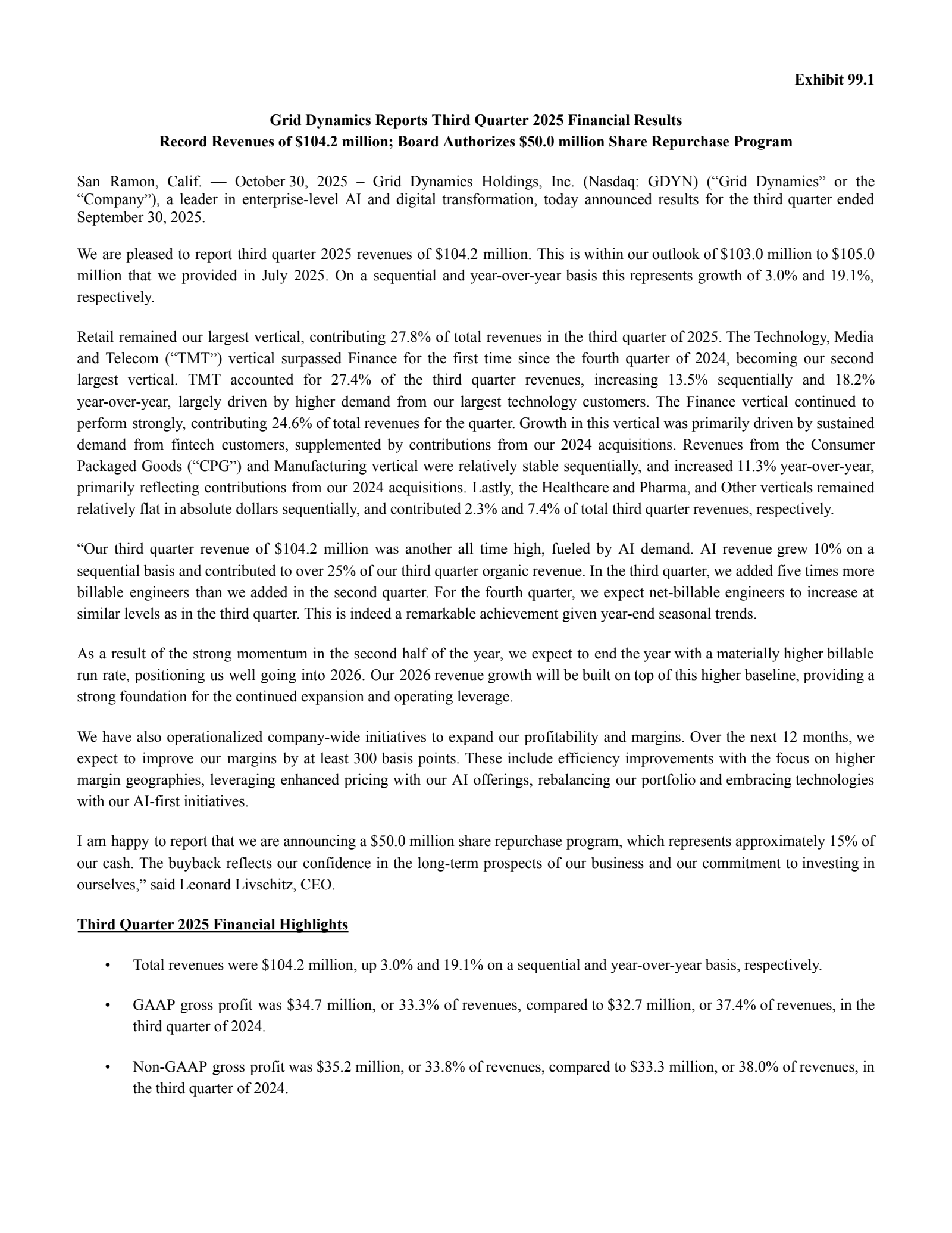 Grid Dynamics' Q3 2025 Earnings Release