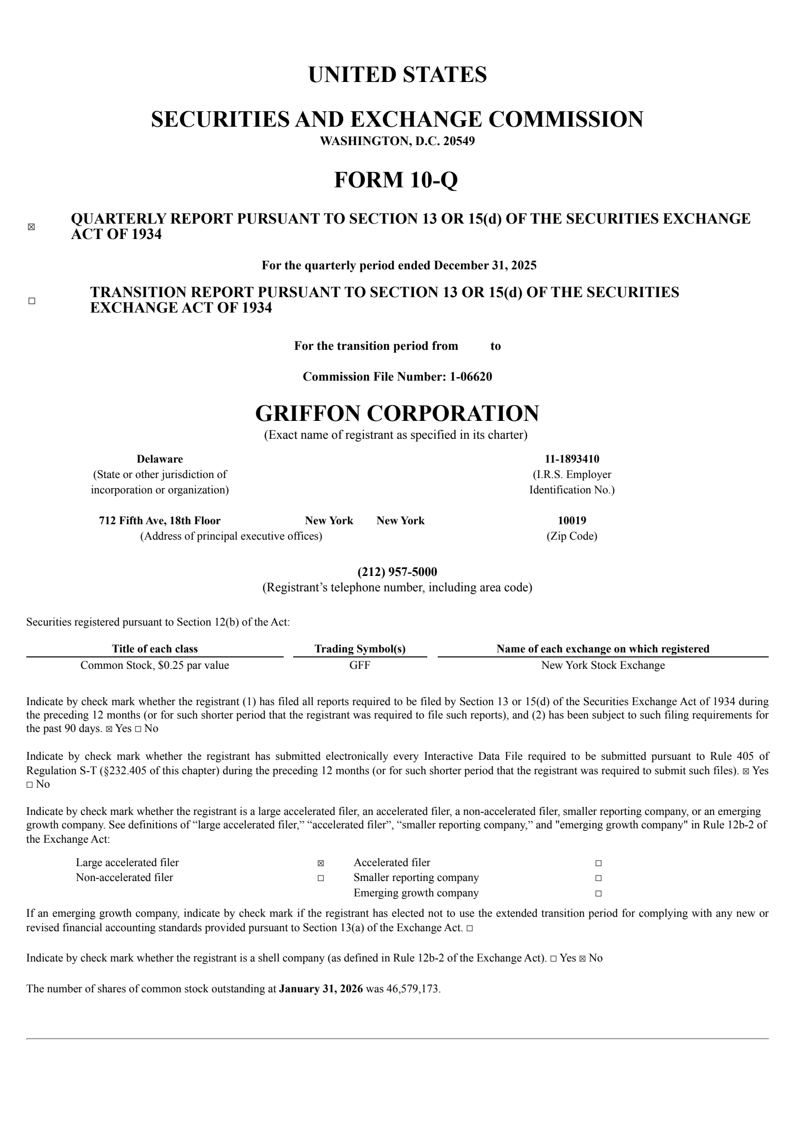 Griffon's Q1 2026 Quarterly report