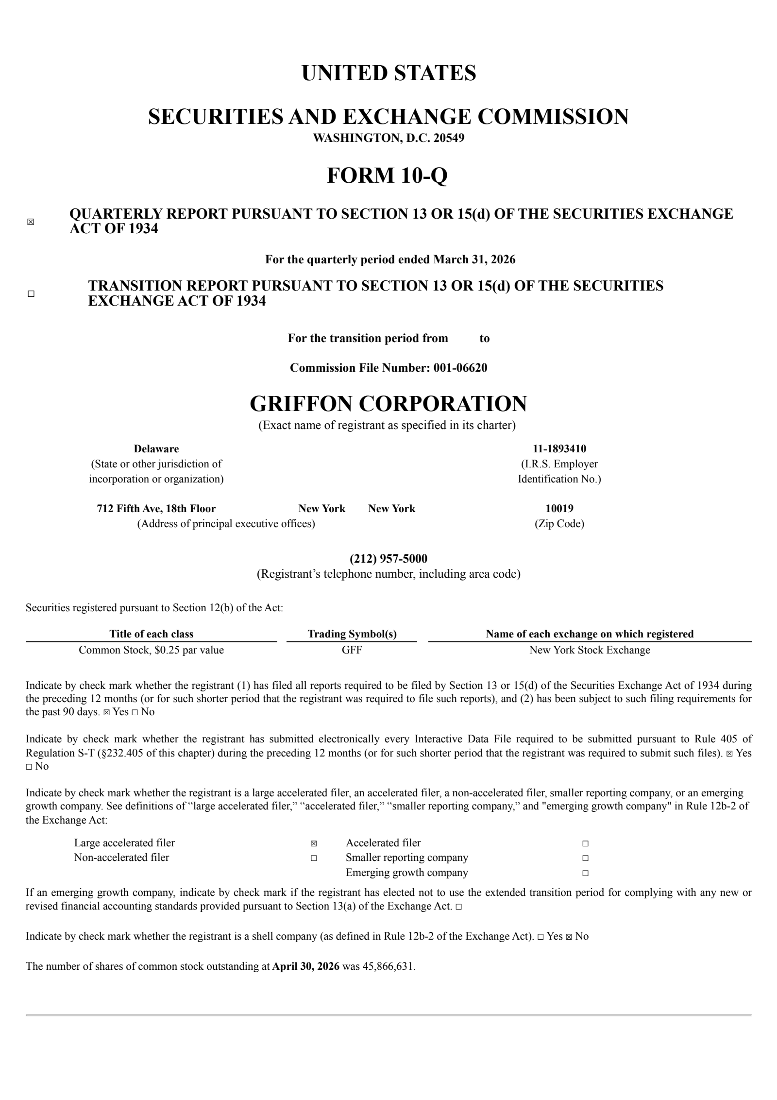 Griffon's Q2 2026 Quarterly report