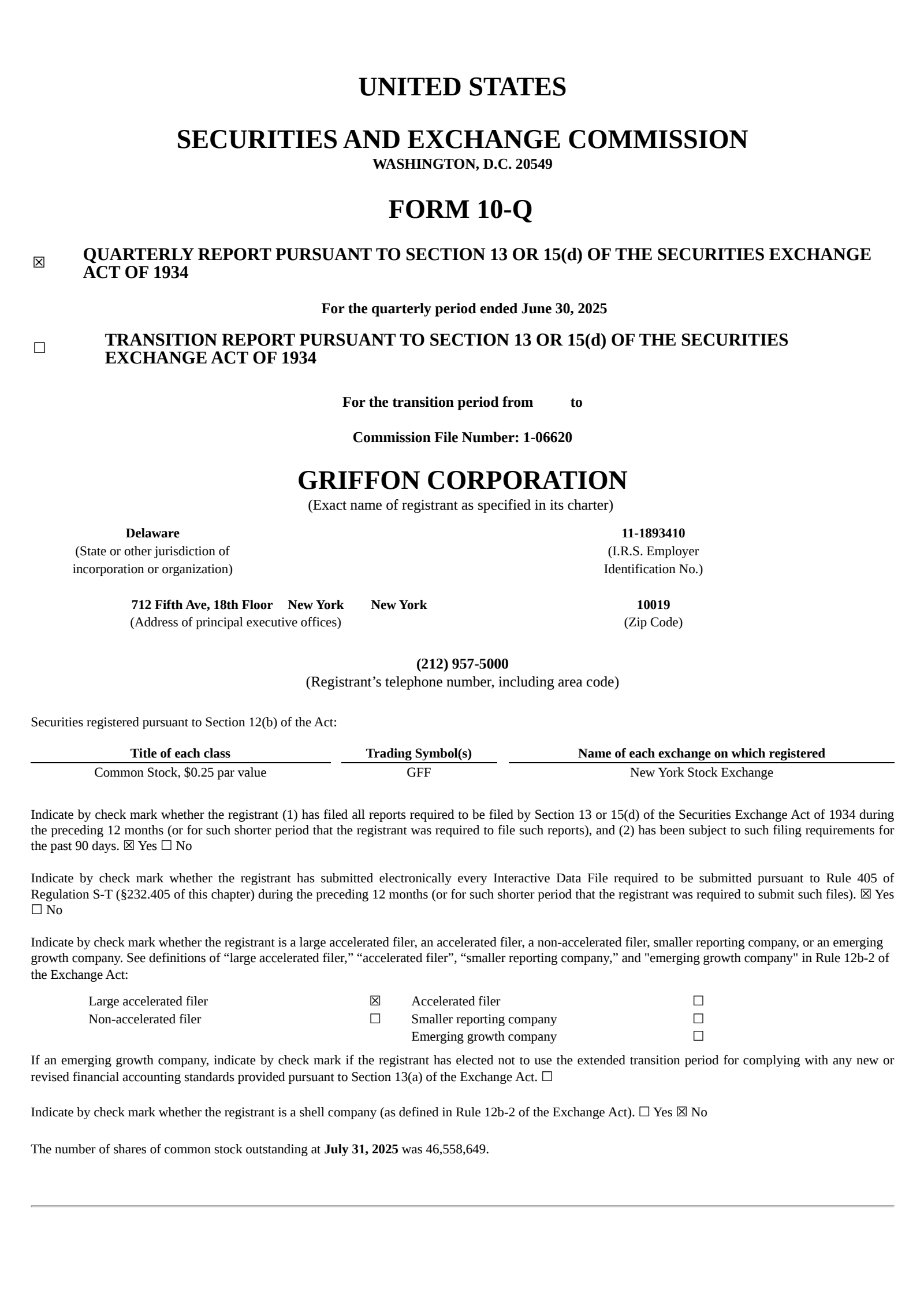 Griffon's Q3 2025 Quarterly report