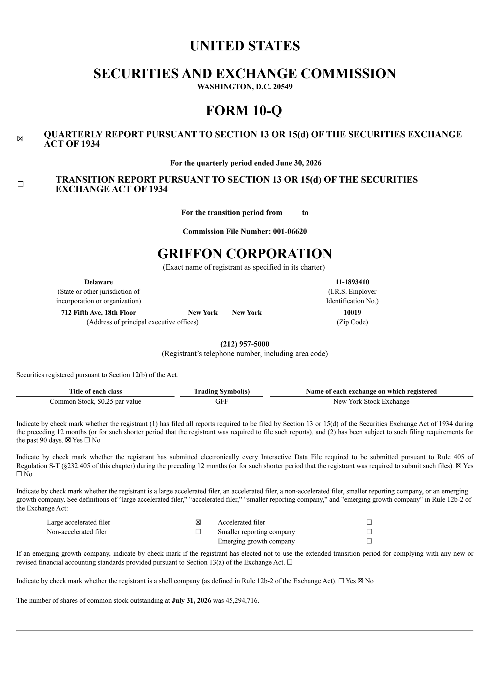Griffon's Q3 2026 Quarterly report
