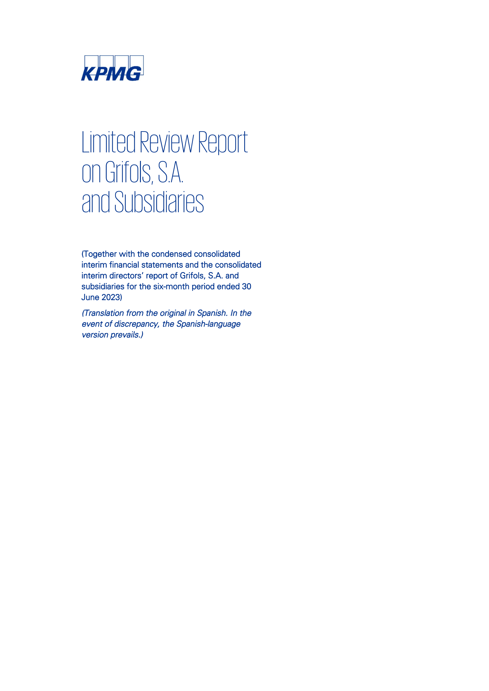 Grifols' Q2 2023 Interim report