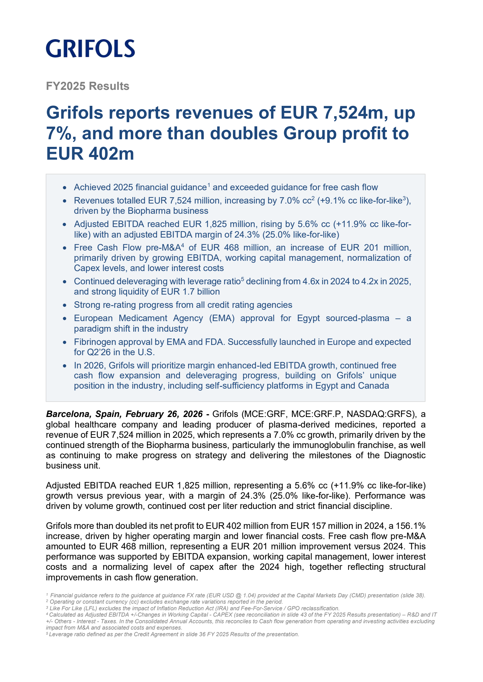 Grifols' Q4 2025 Interim report