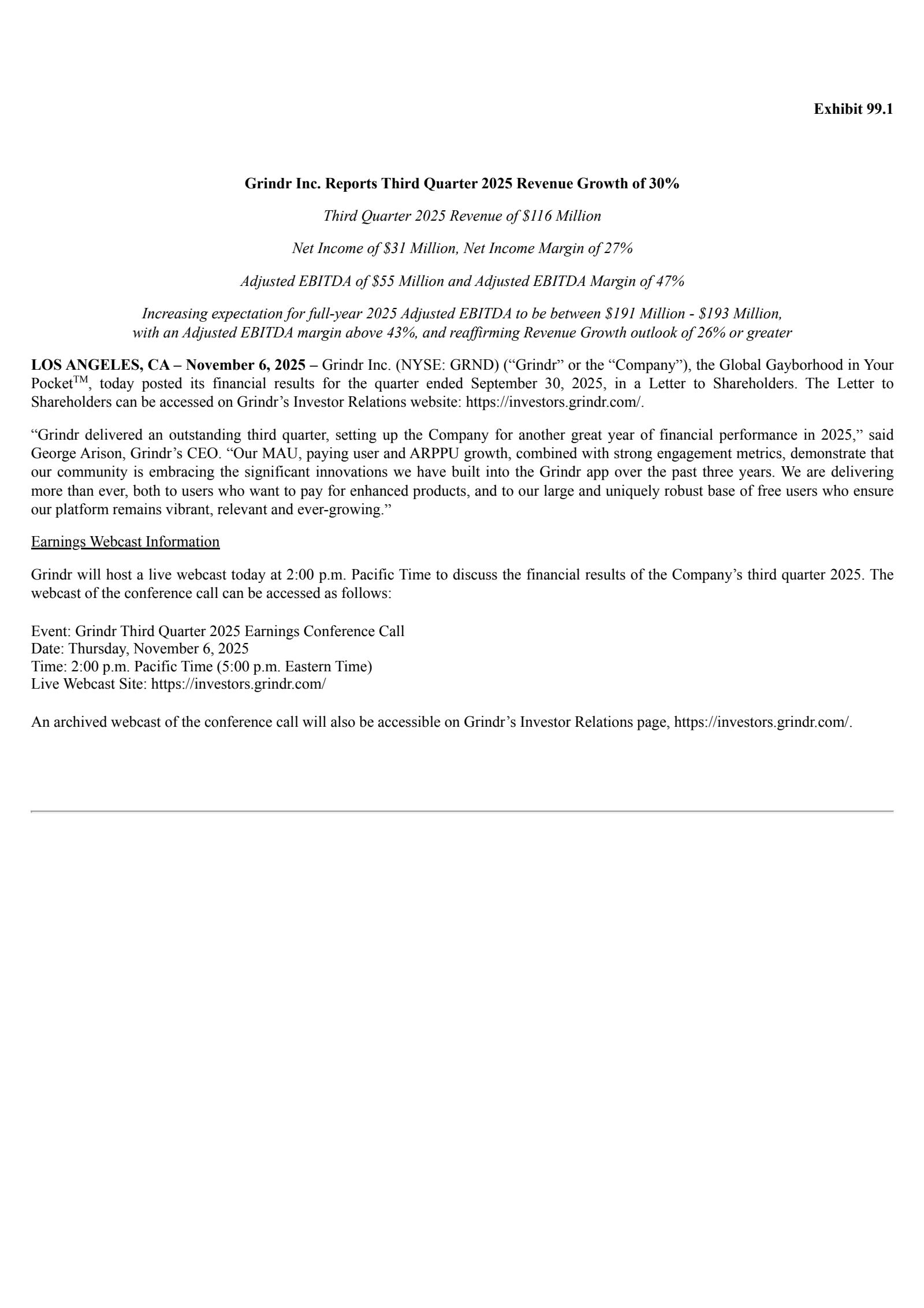 Grindr's Q3 2025 Earnings Release