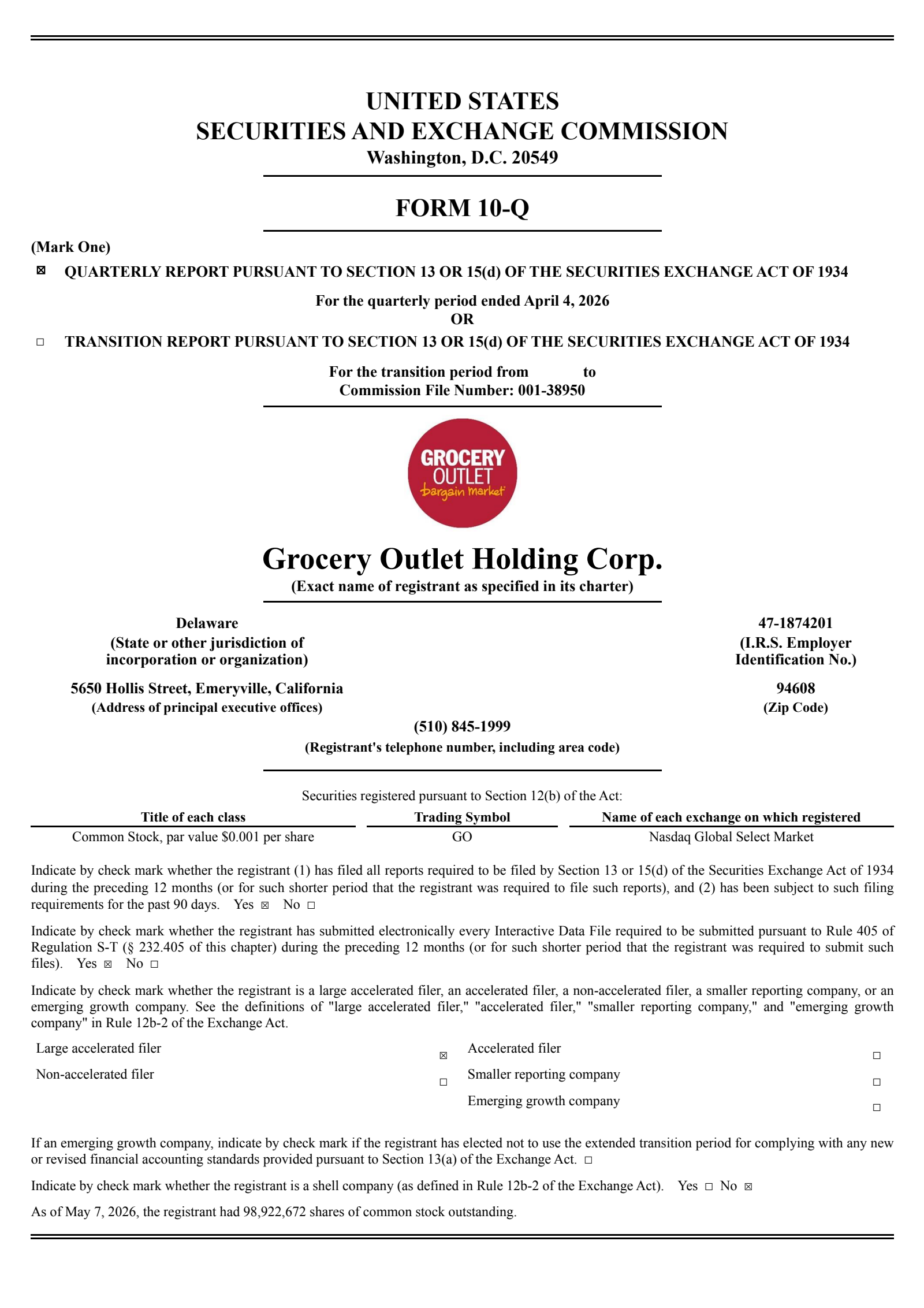 Grocery Outlet's Q1 2026 Quarterly report