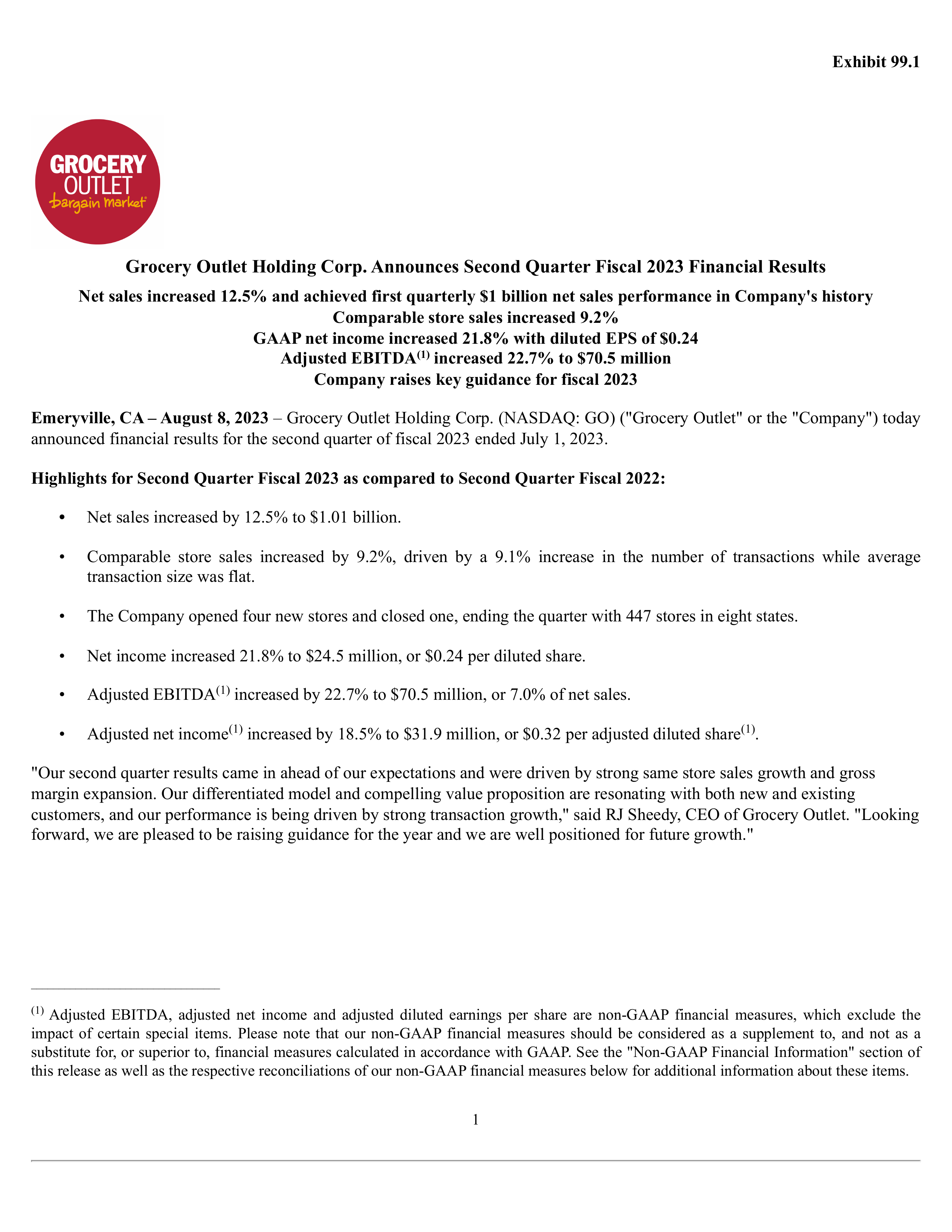 Grocery Outlet's Q2 2023 Press Release