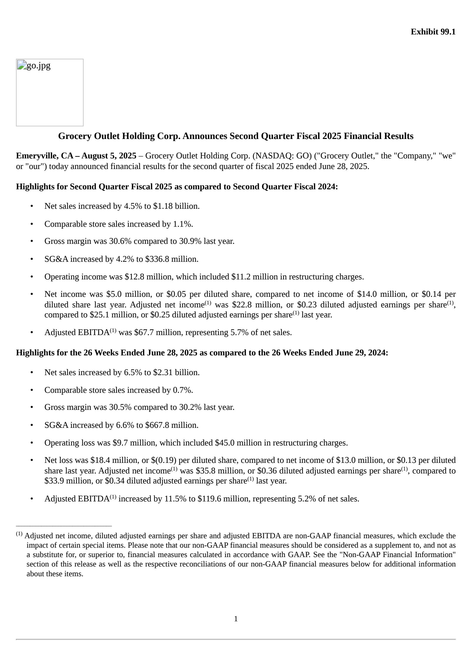 Grocery Outlet's Q2 2025 Press Release