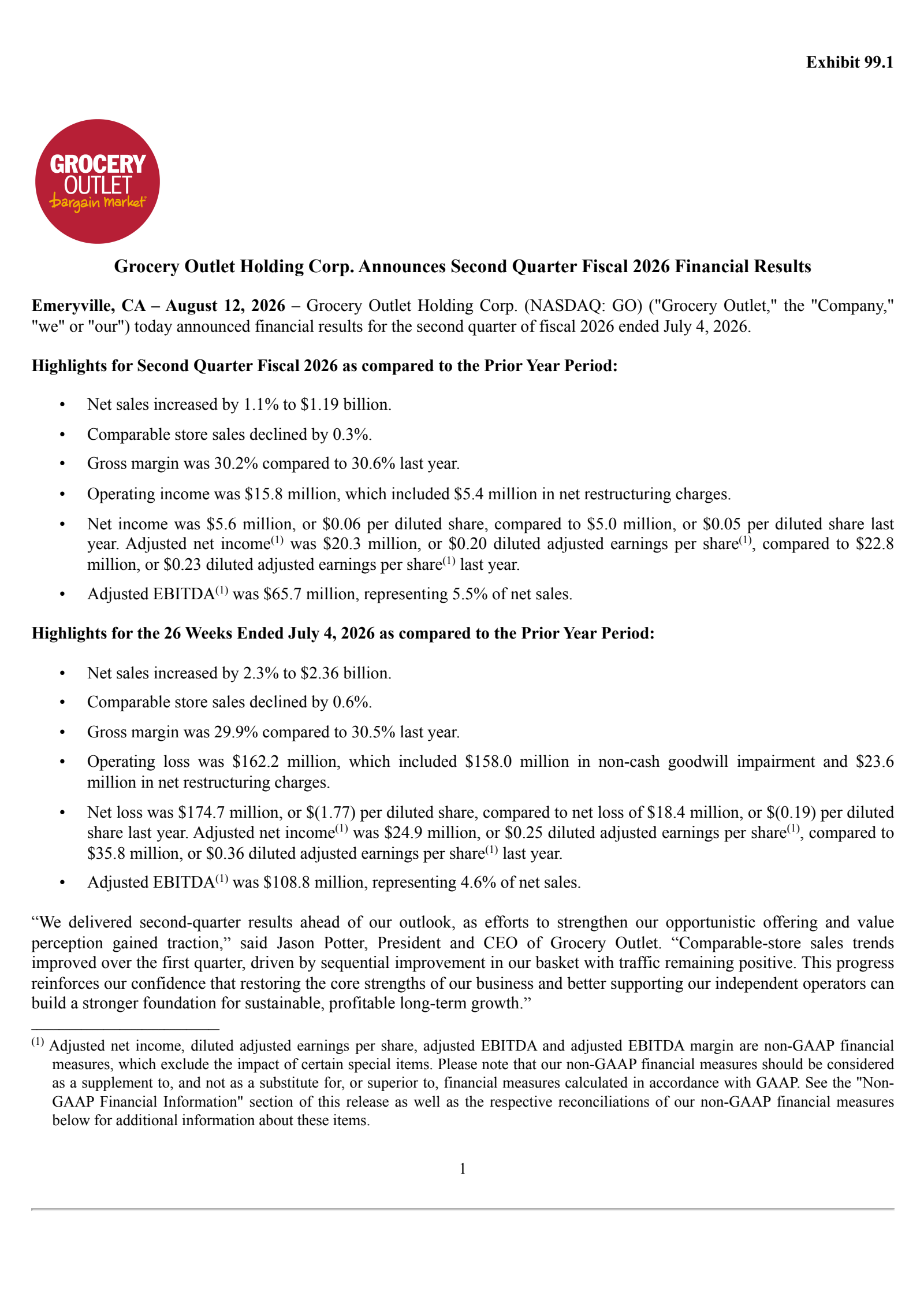 Grocery Outlet's Q2 2026 Press Release