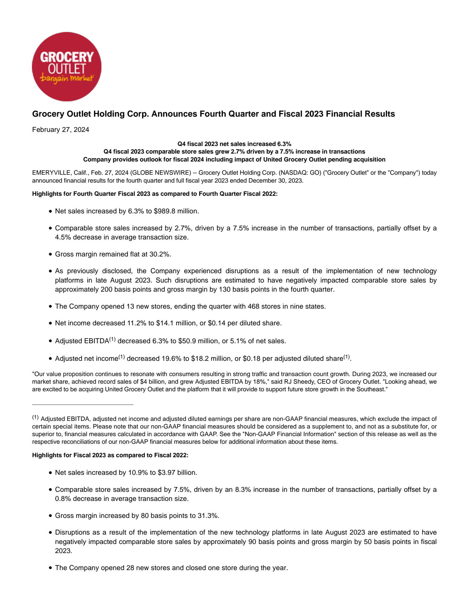 Grocery Outlet's Q4 2023 Press Release