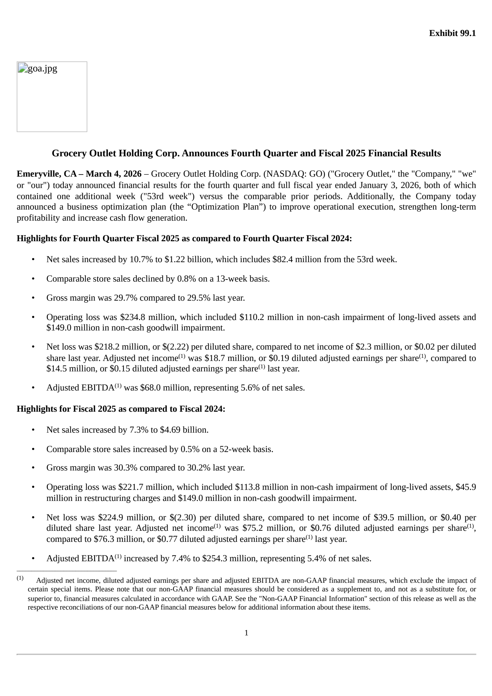 Grocery Outlet's Q4 2025 Press Release