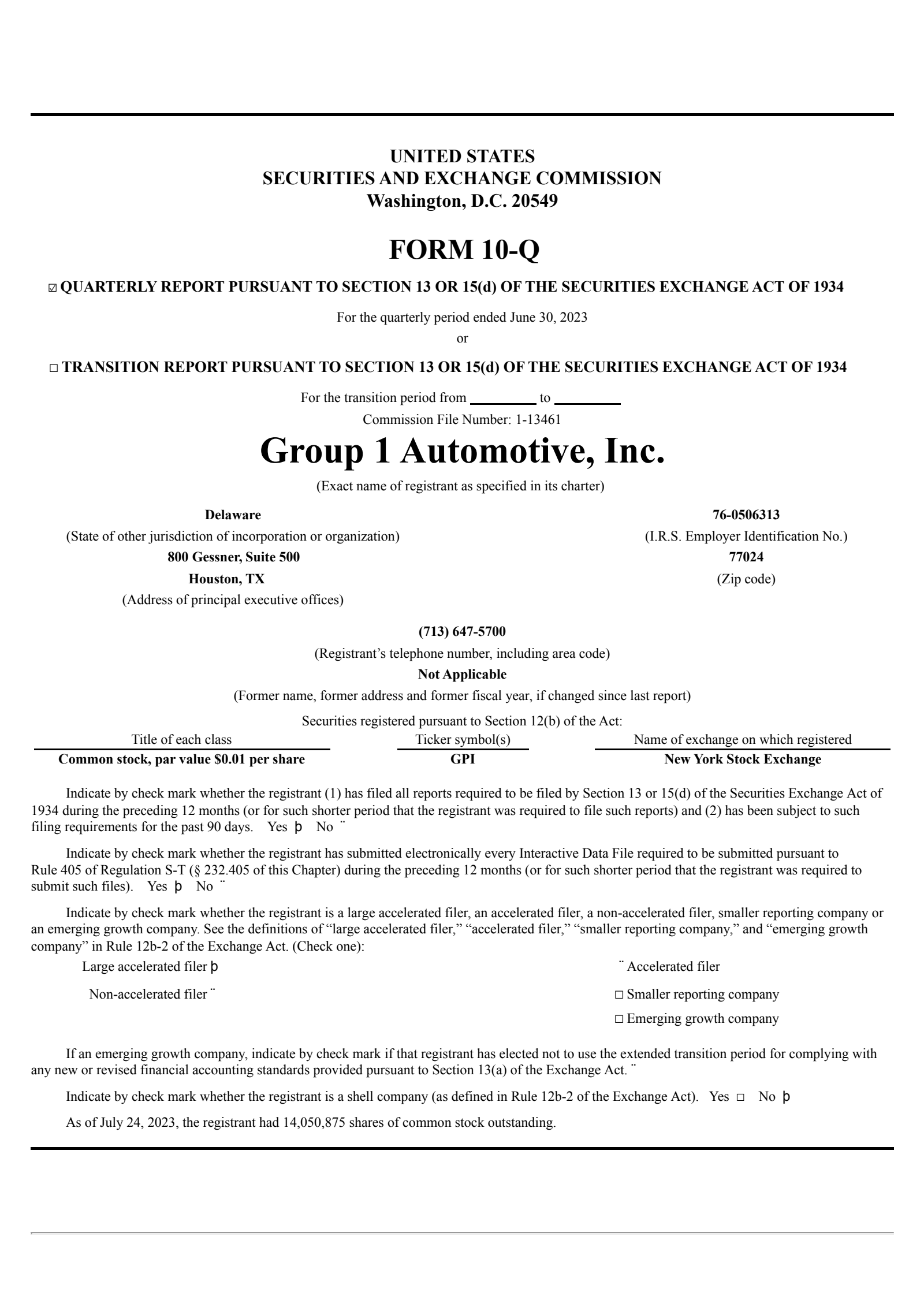 Group 1 Automotive's Q2 2023 Quarterly report
