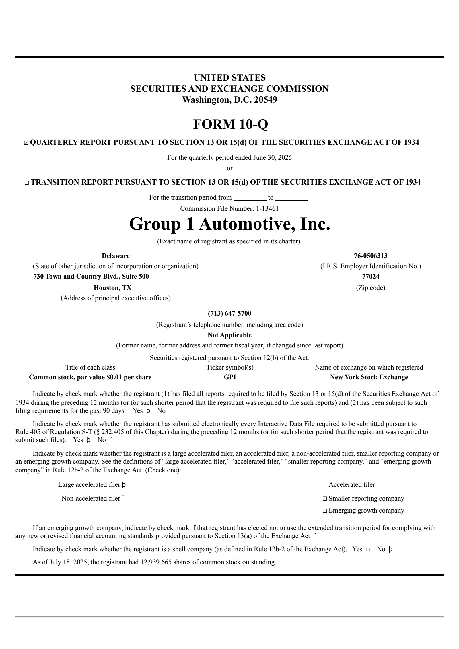 Group 1 Automotive's Q2 2025 Quarterly report