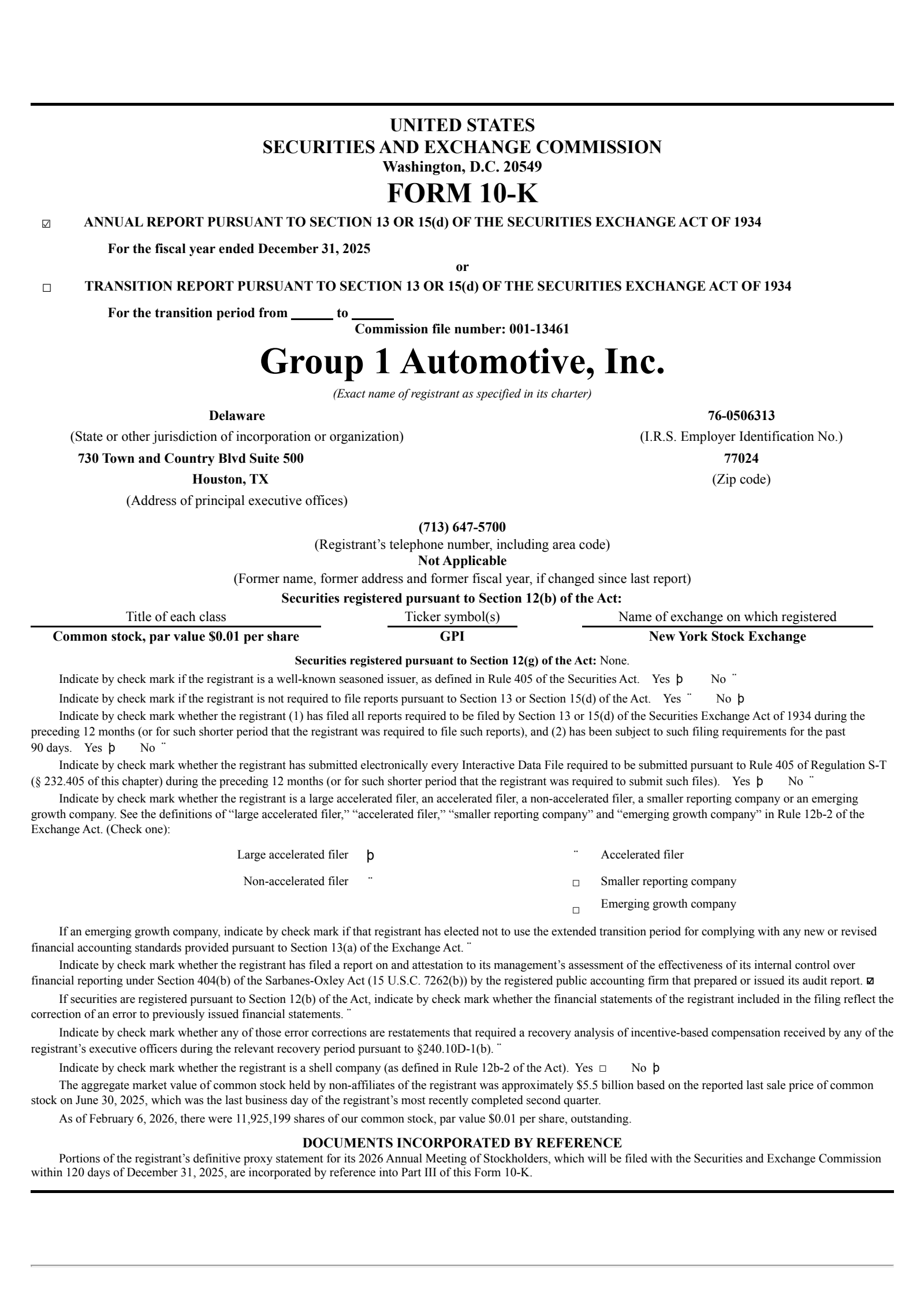 Group 1 Automotive's Q4 2025 Annual report