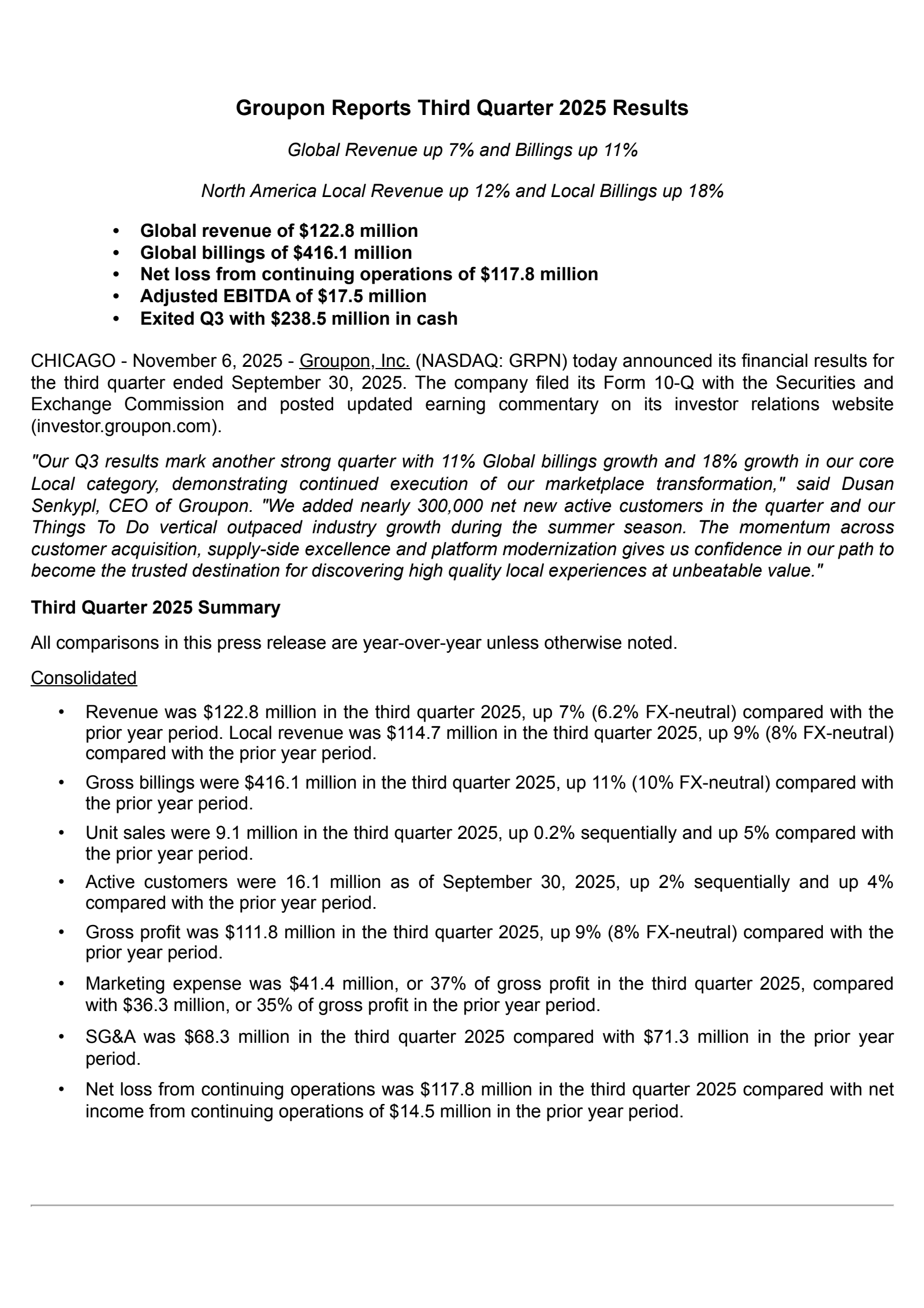 Groupon's Q3 2025 Earnings Release