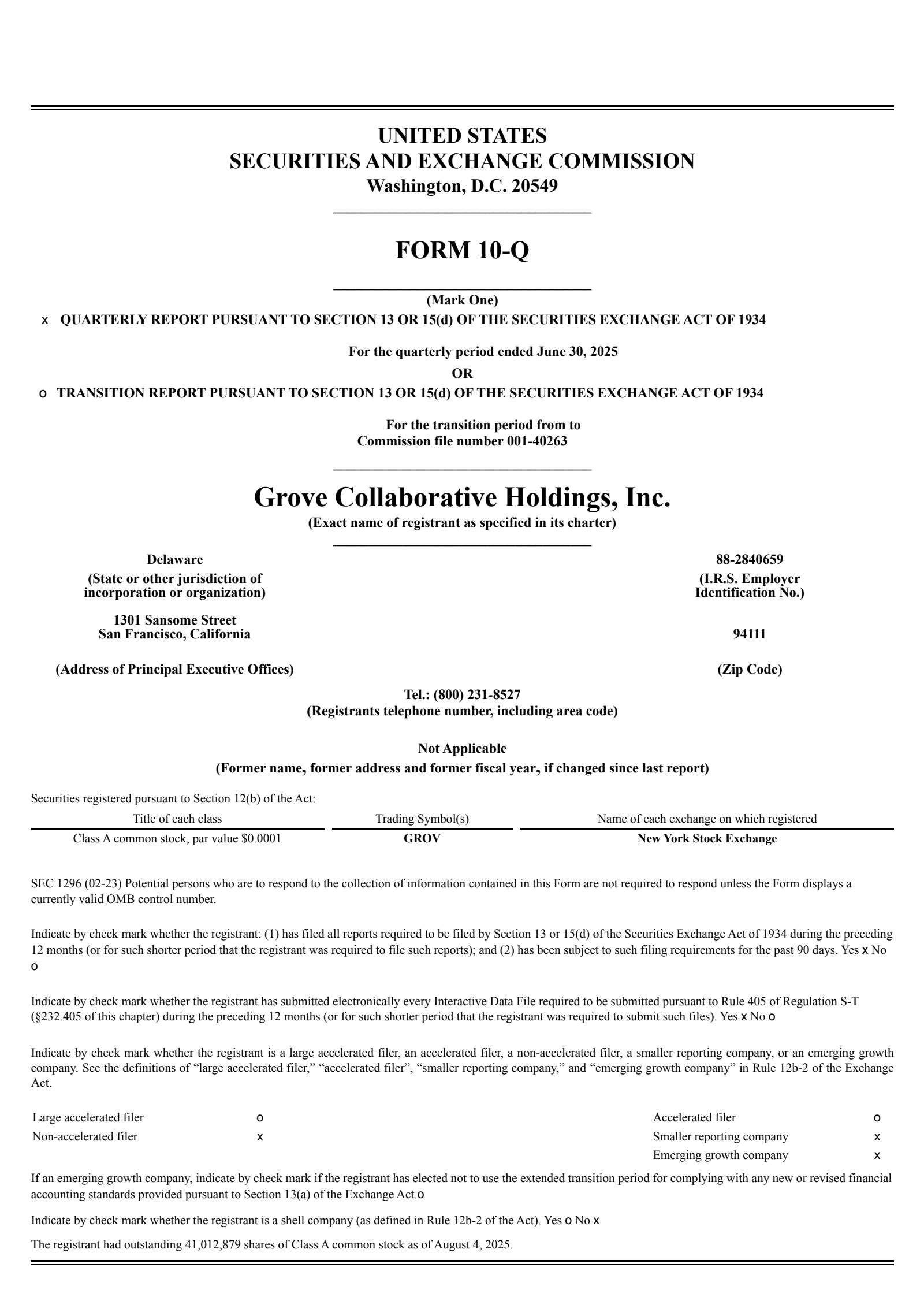 Grove Collaborative's Q2 2025 Quarterly report