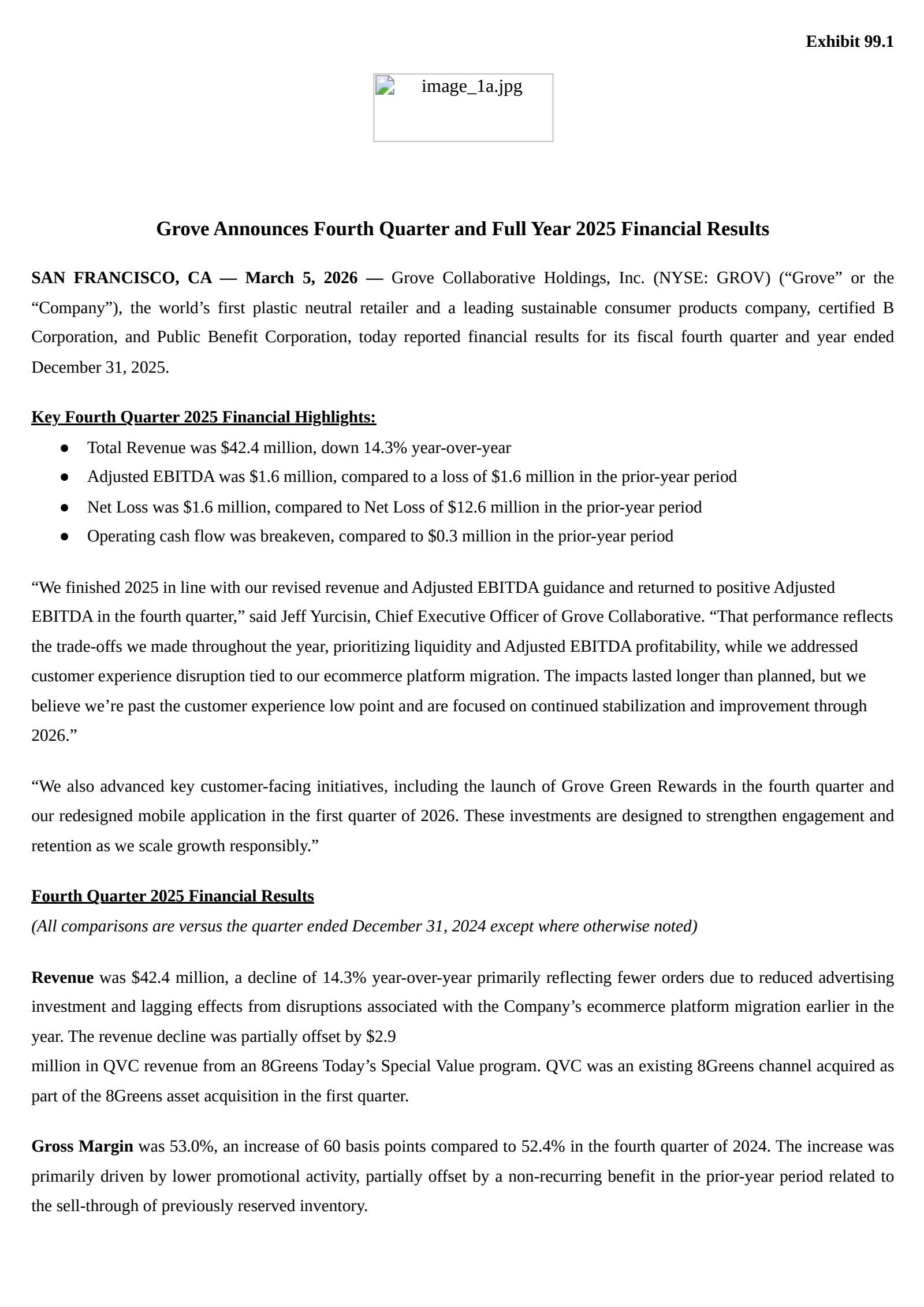 Grove Collaborative's Q4 2025 Press Release