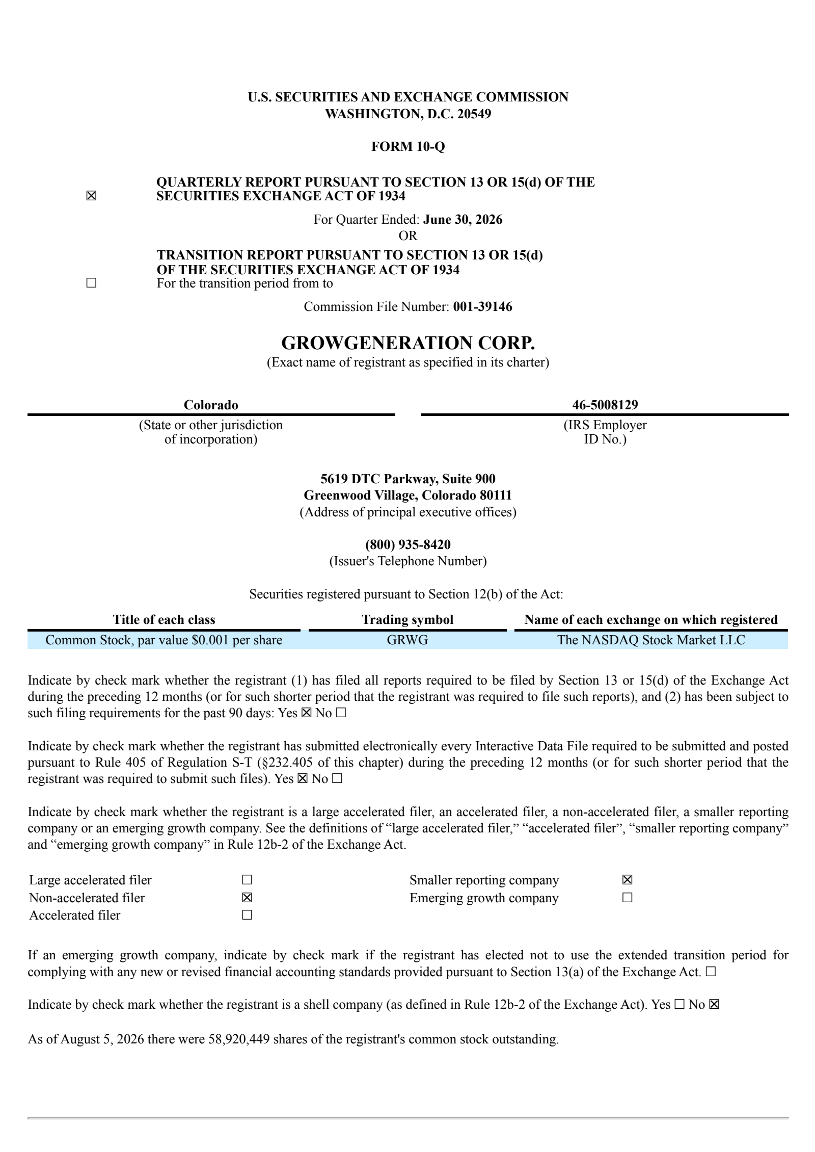 GrowGeneration's Q2 2026 Quarterly report