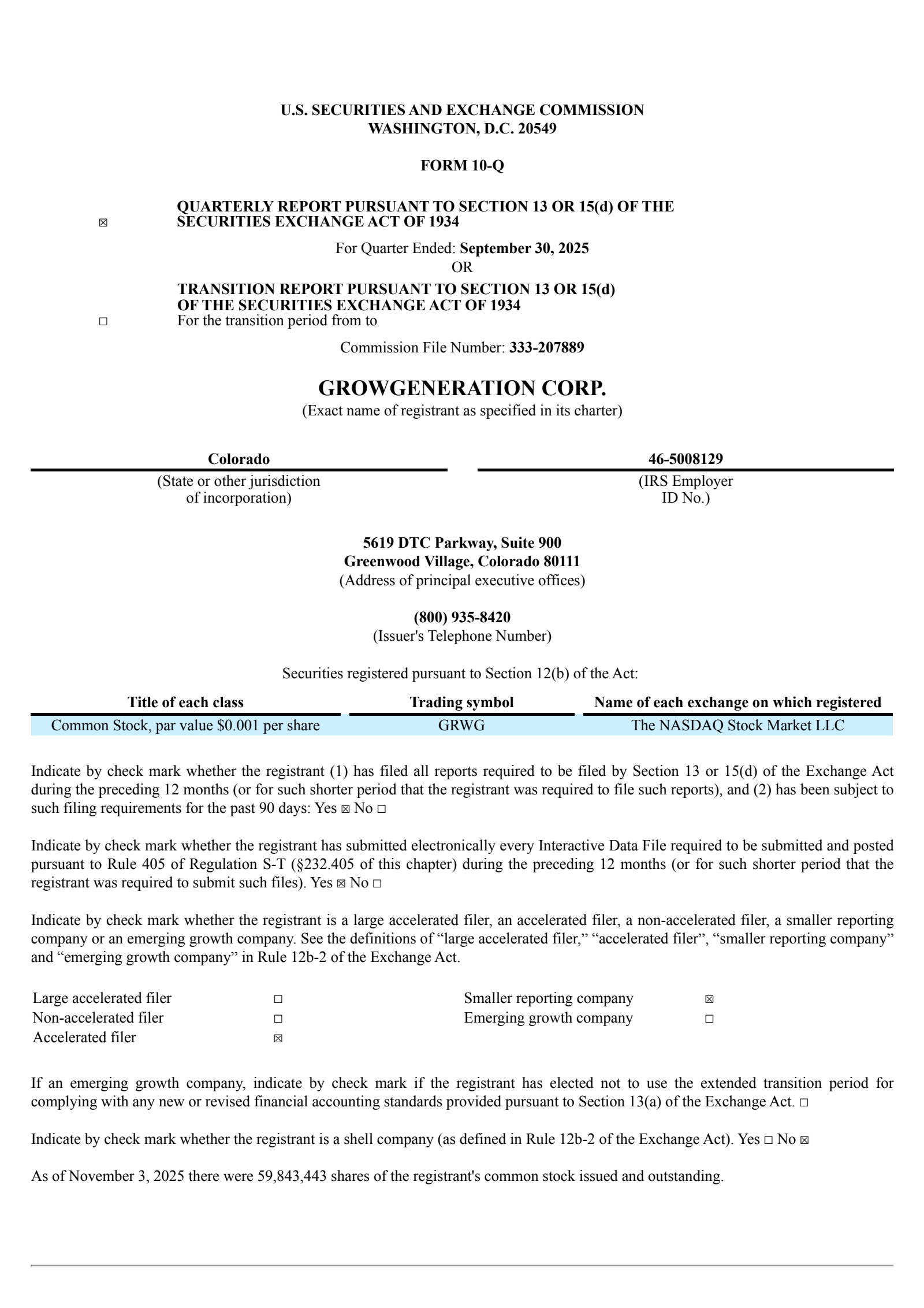 GrowGeneration's Q3 2025 Quarterly Report