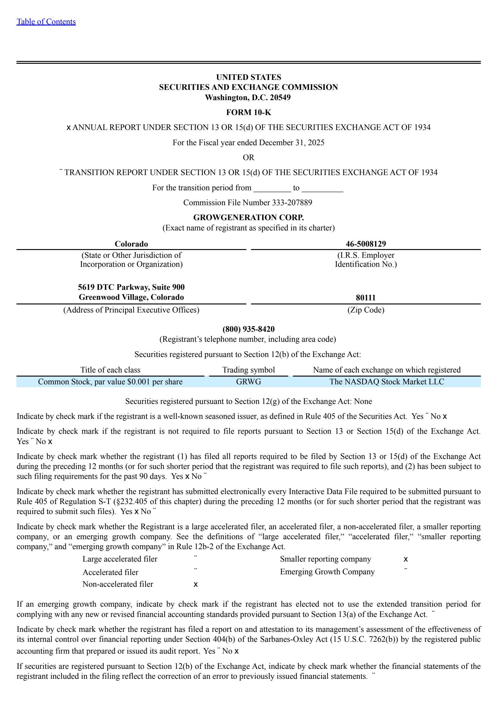GrowGeneration's Q4 2025 Annual report