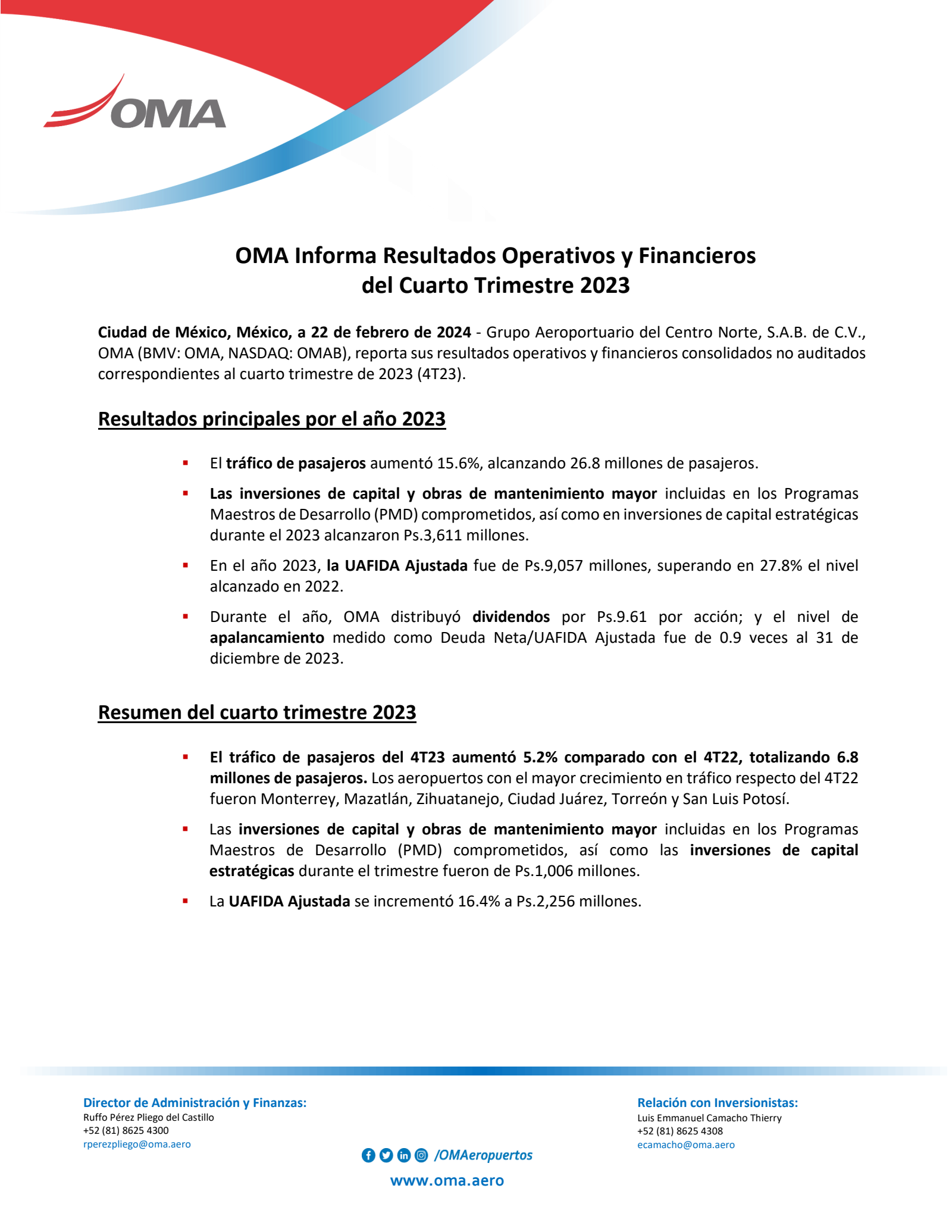Grupo Aeroportuario del Centro Norte's Q4 2023 Interim report
