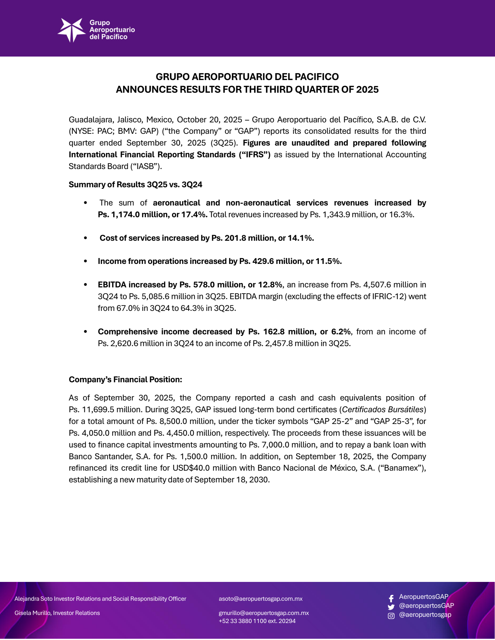 Grupo Aeroportuario Del Pacifico's Q3 2025 Earnings Release