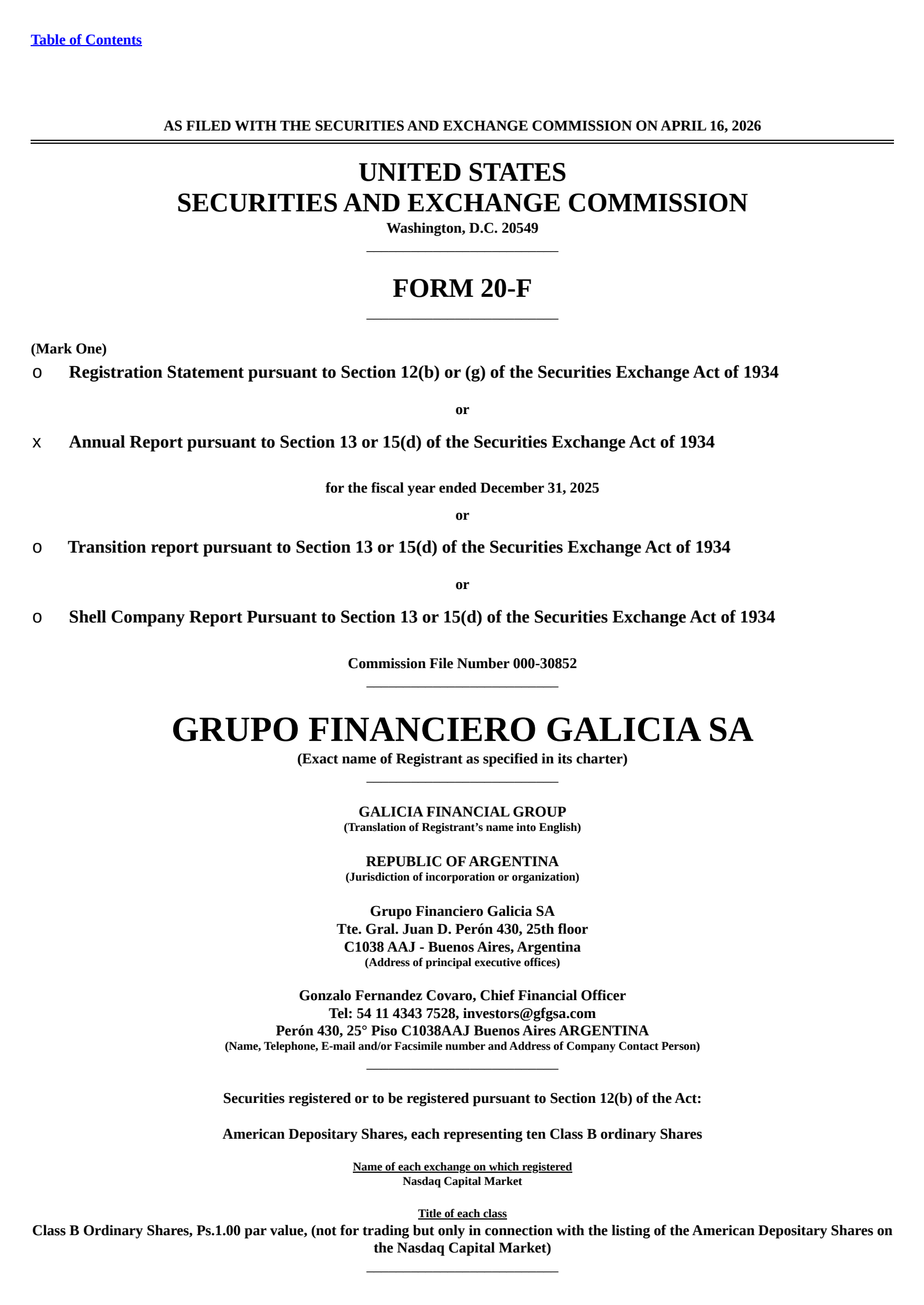 Grupo Financiero Galicia's Q4 2025 Annual report