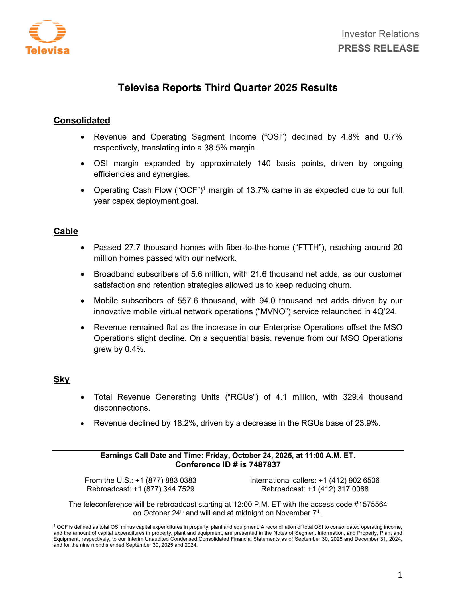 Grupo Televisa's Q3 2025 Earnings Release