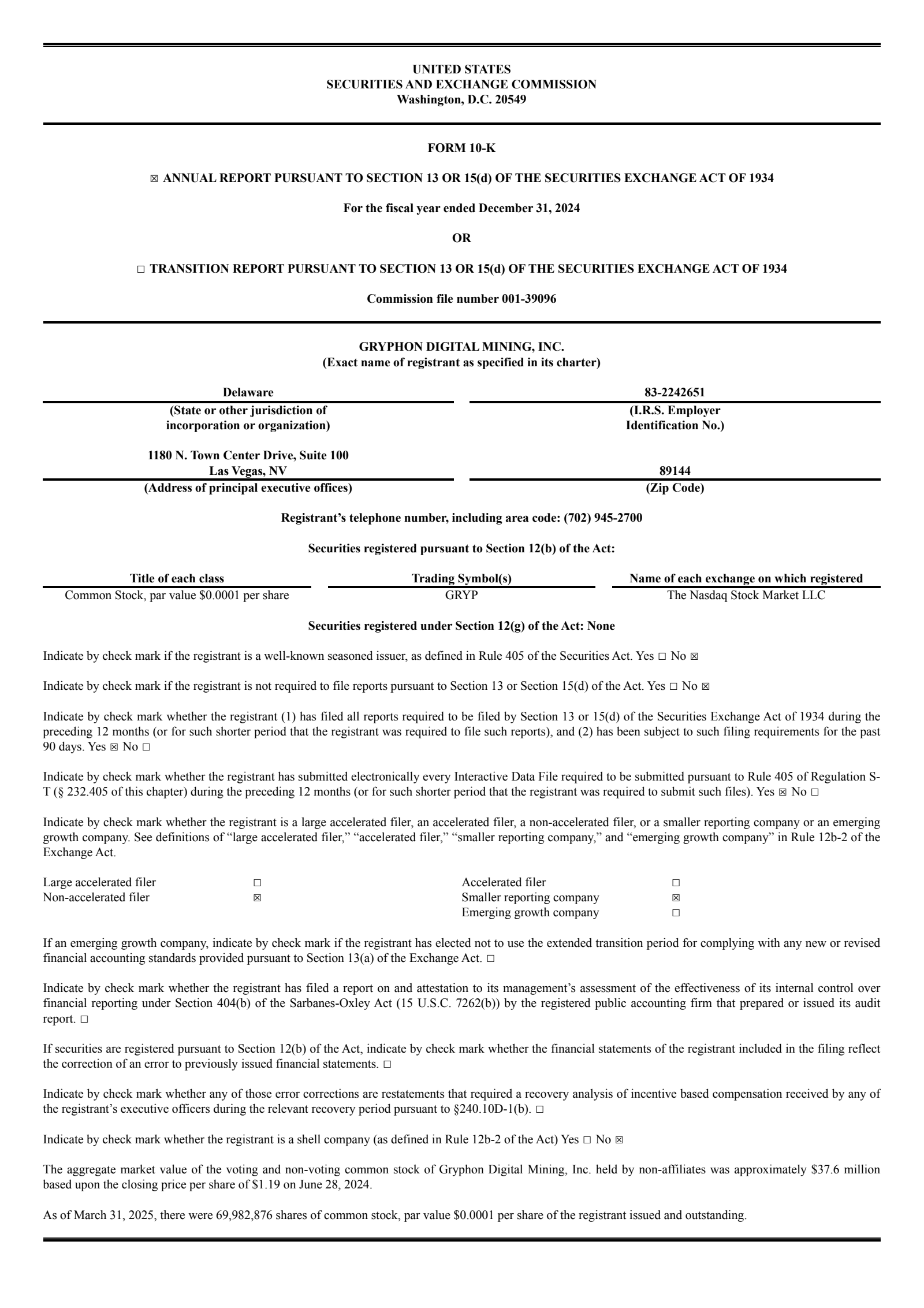 Gryphon Digital Mining's Q4 2024 Annual report