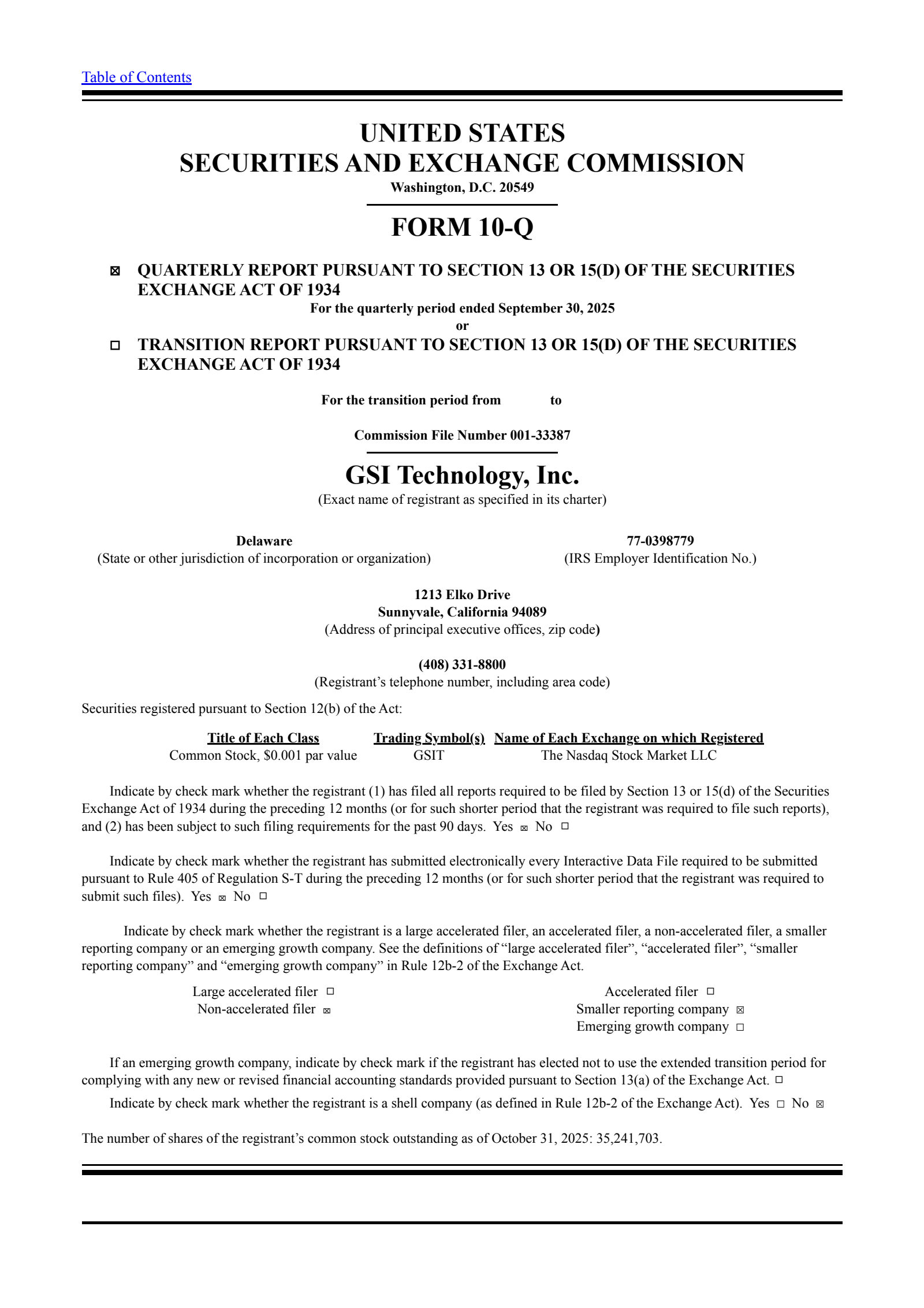 GSI Technology's Q2 2026 Quarterly Report