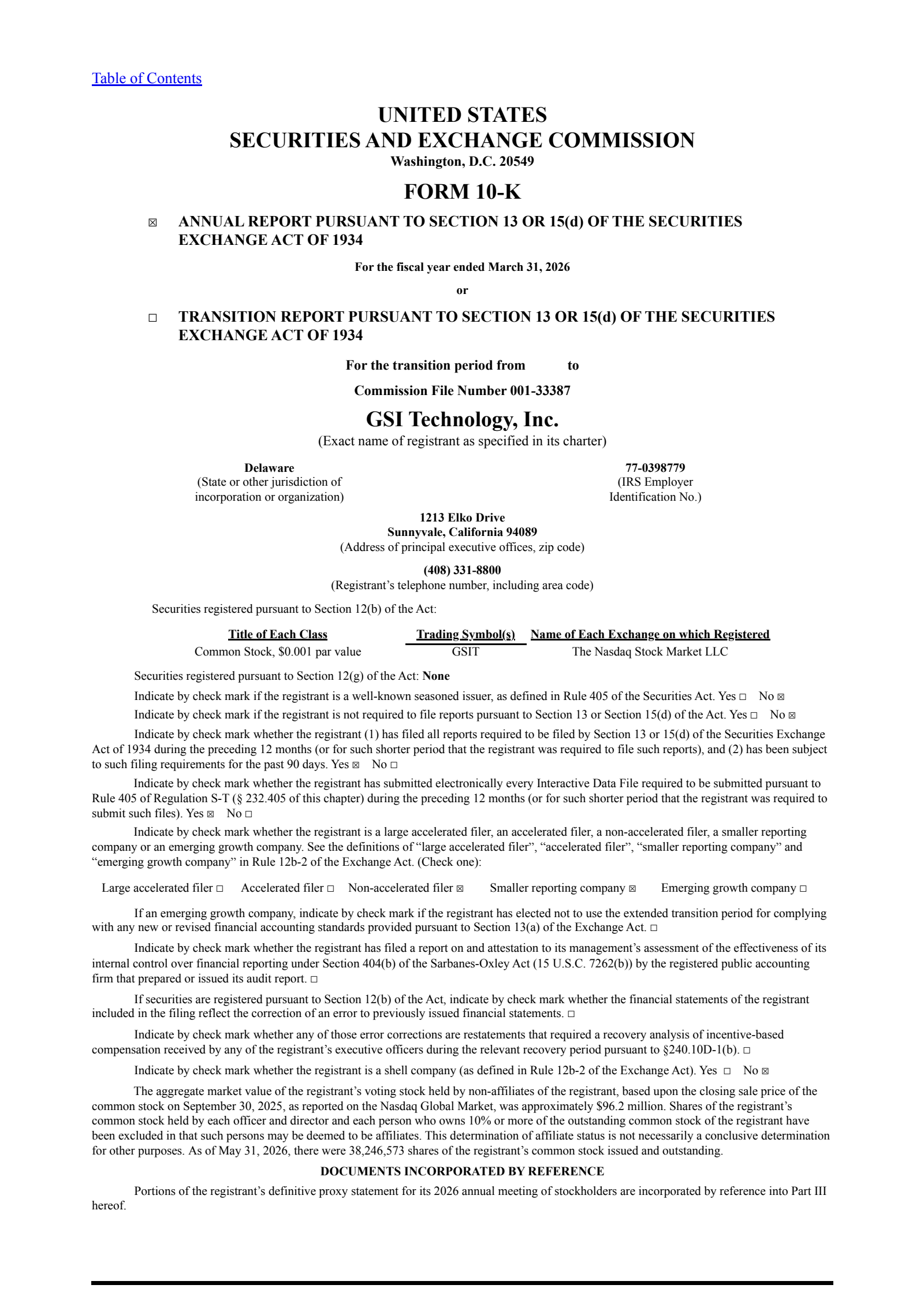 GSI Technology's Q4 2026 Annual report