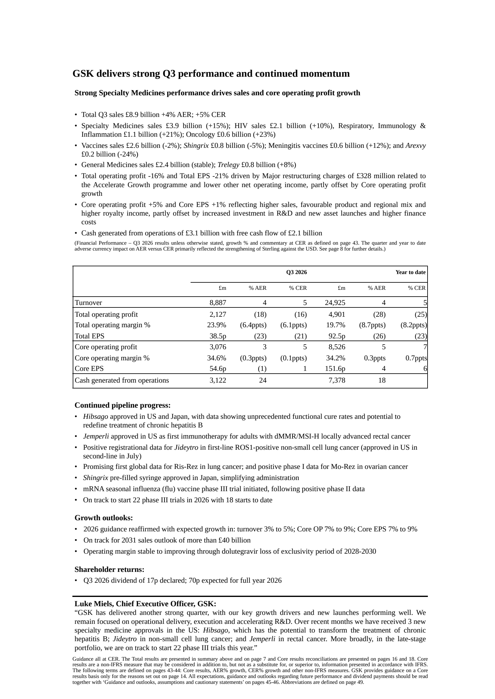 GSK's Q3 2026 Interim report