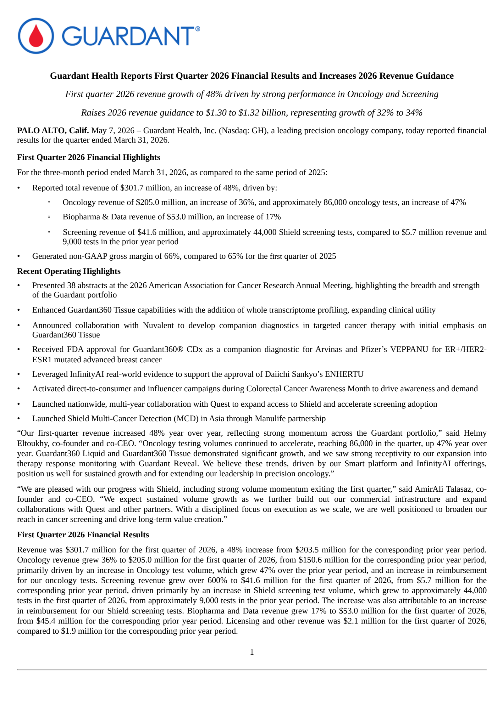 Guardant Health's Q1 2026 Press Release